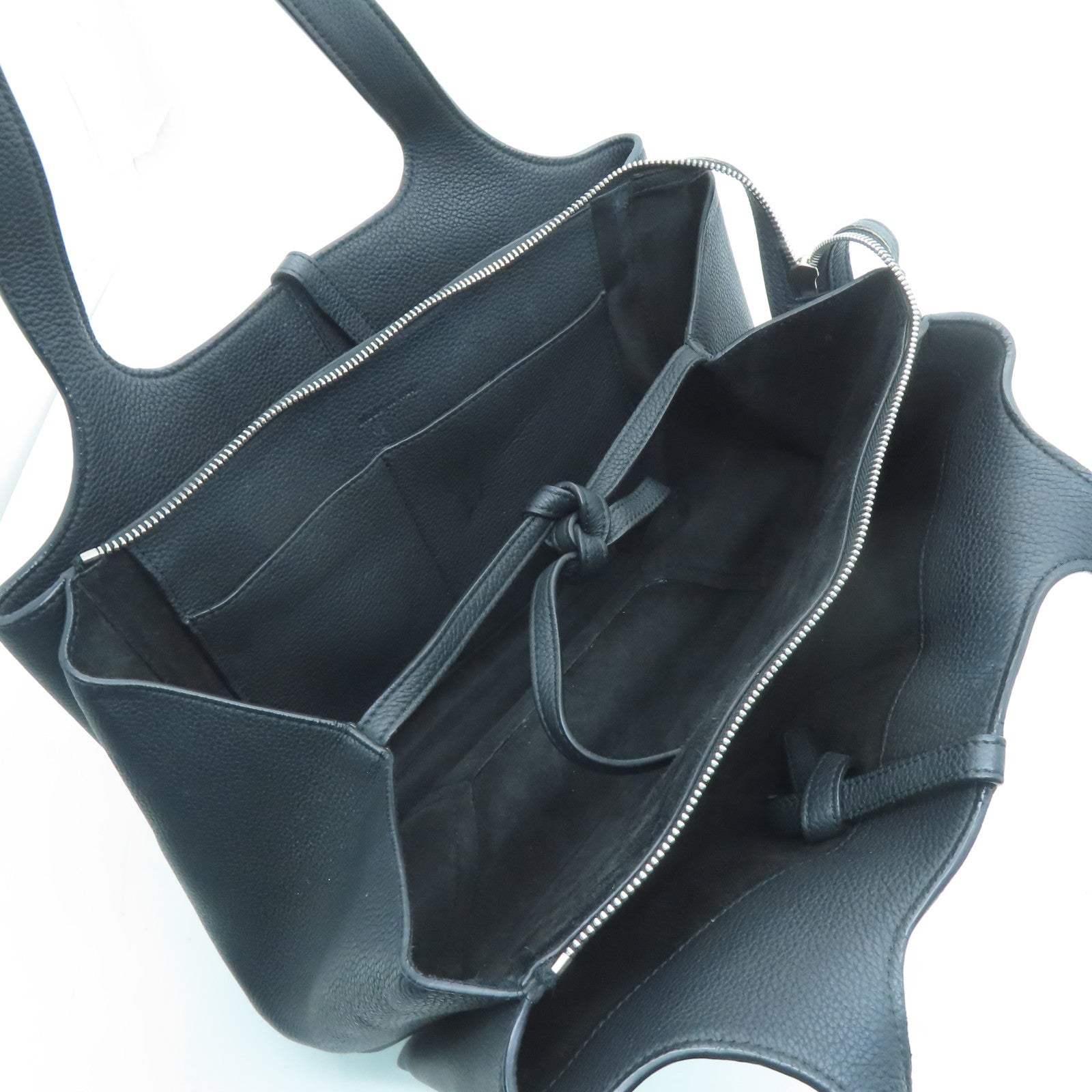 CELINE Cowhide Leather Tri-Fold Silver Buckle Handle Bag Black