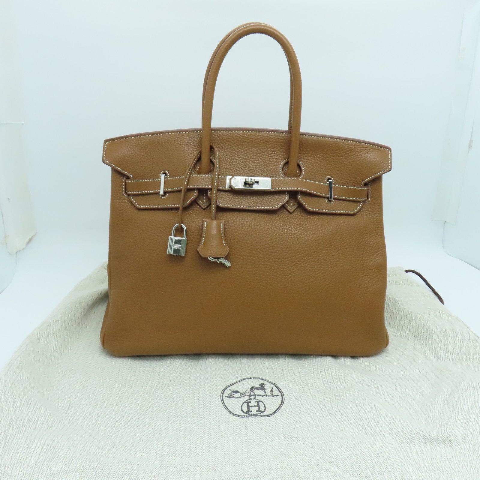 HERMES Clemence Leather Birkin 35 Hand Bag Silver Buckle Hand Bag Gold