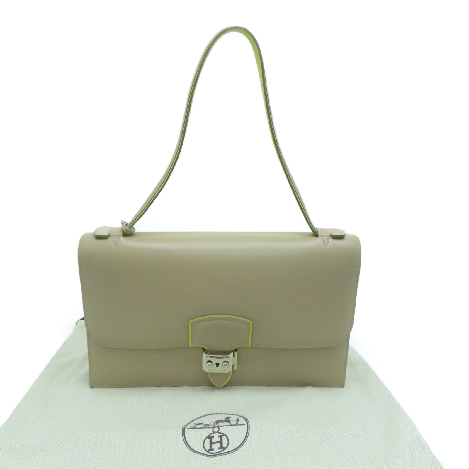 HERMES [Sharp discount] Swift leather Illico Elan silver buckle handle bag beige yellow