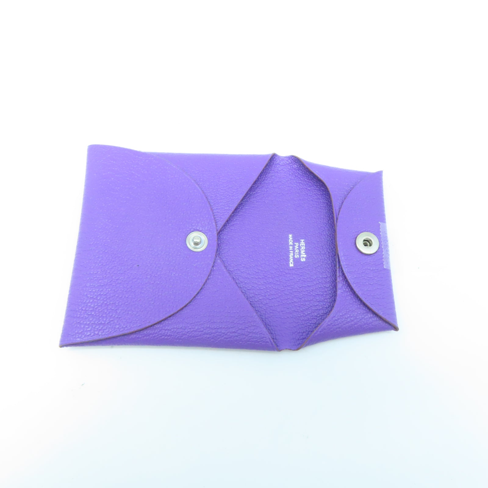 HERMES Chevre皮革Bastia銀扣零錢包紫色