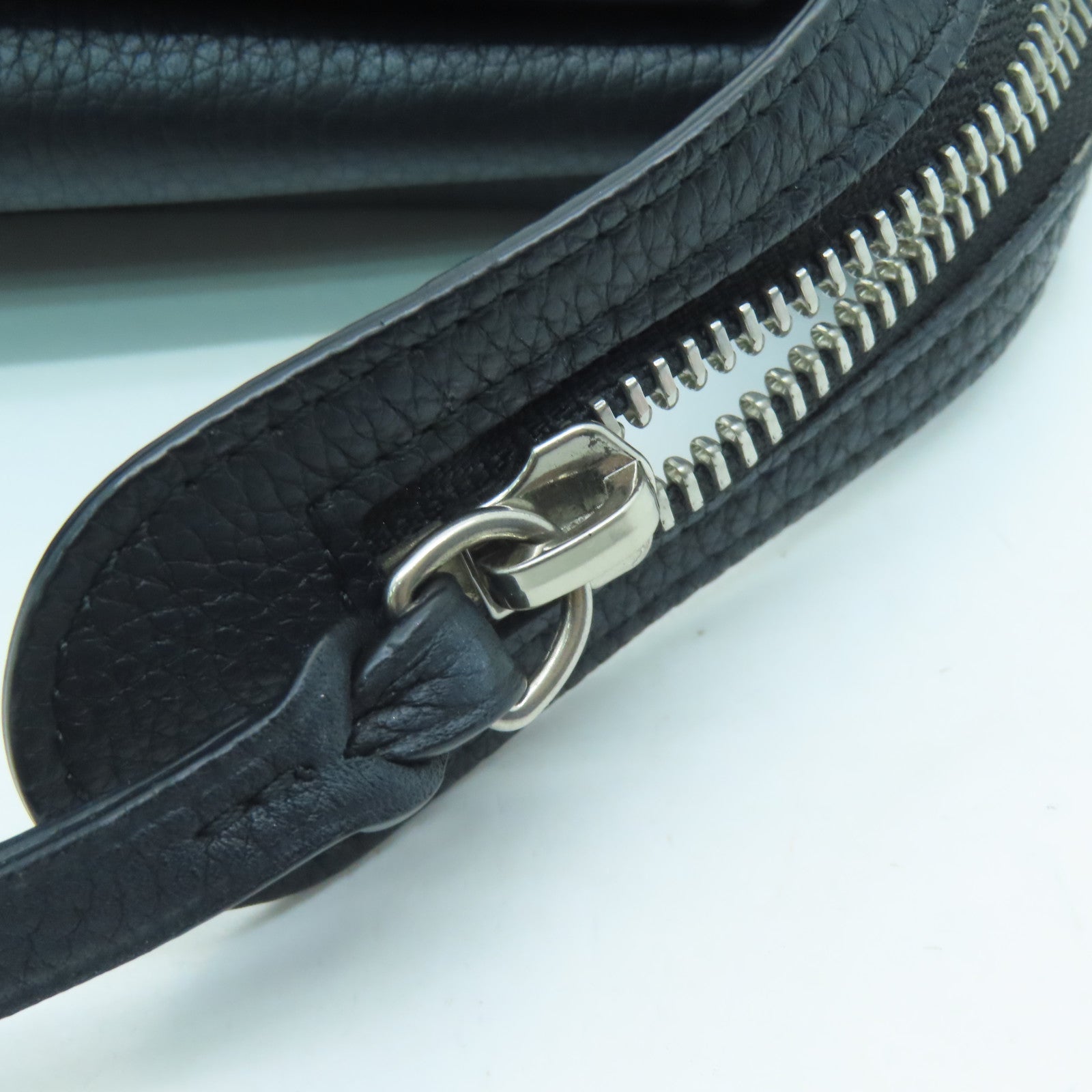 CELINE Cowhide Leather Tri-Fold Silver Buckle Handle Bag Black