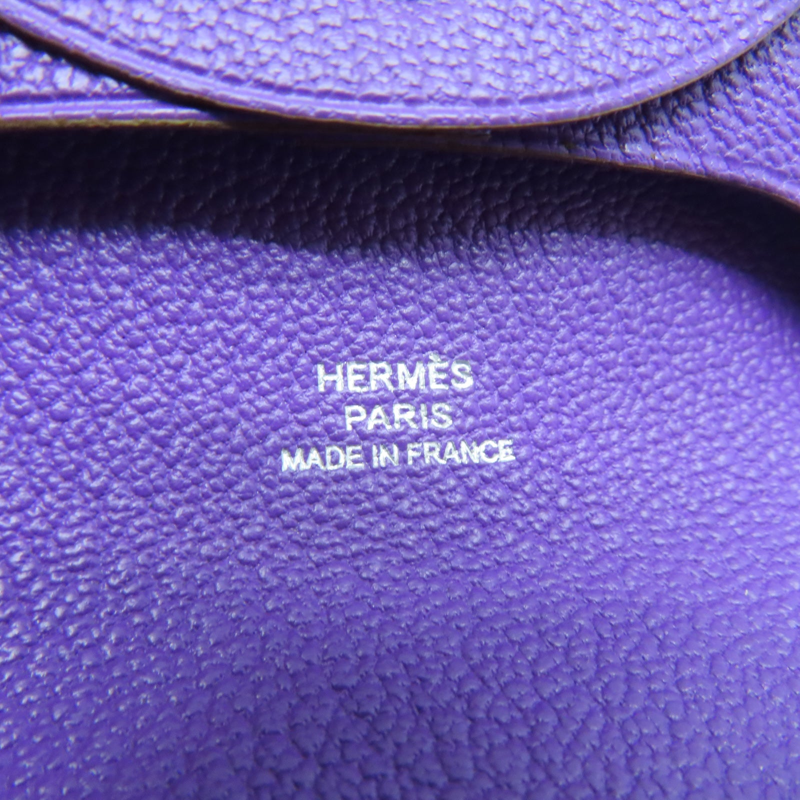 HERMES Chevre皮革Bastia銀扣零錢包紫色