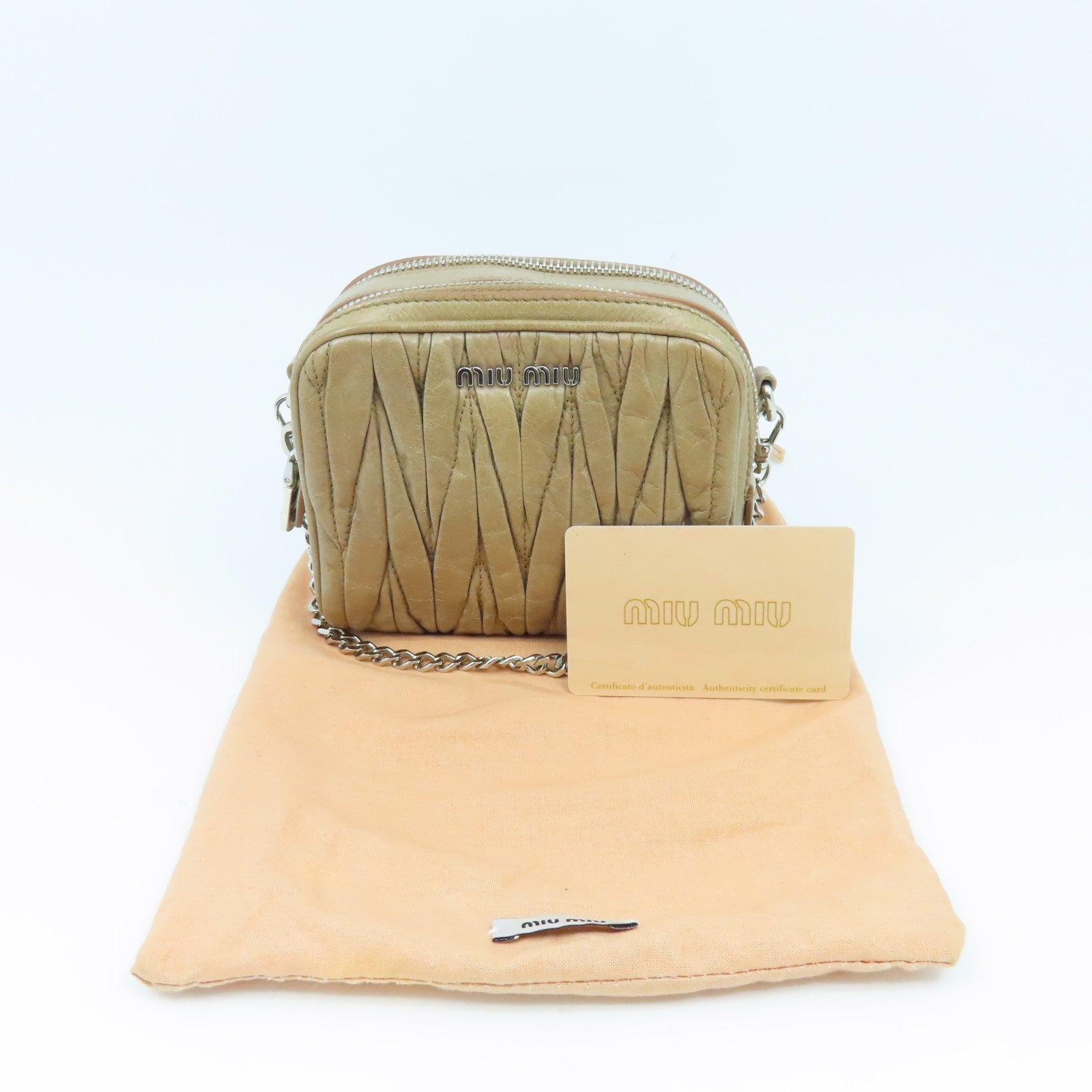 Miu Miu 牛皮皮革Chain Shoulder bag银扣链带肩背袋米色