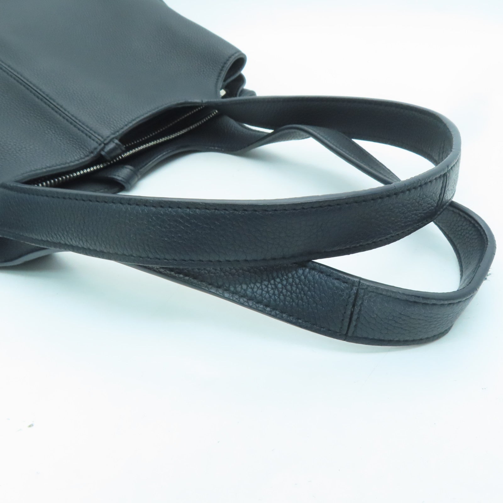 CELINE Cowhide Leather Tri-Fold Silver Buckle Handle Bag Black