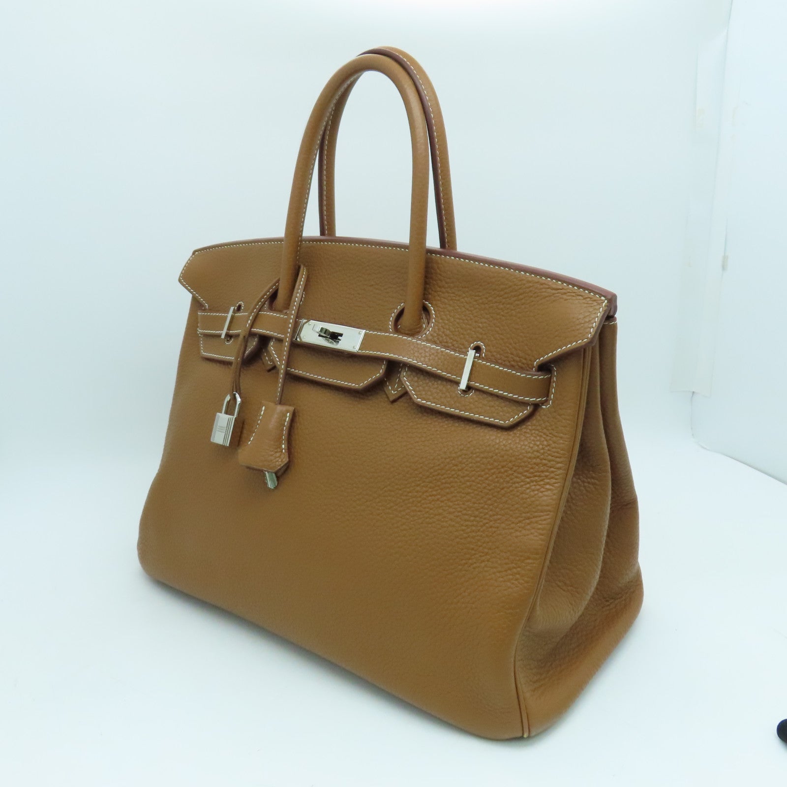 HERMES Clemence Leather Birkin 35 Hand Bag Silver Buckle Hand Bag Gold
