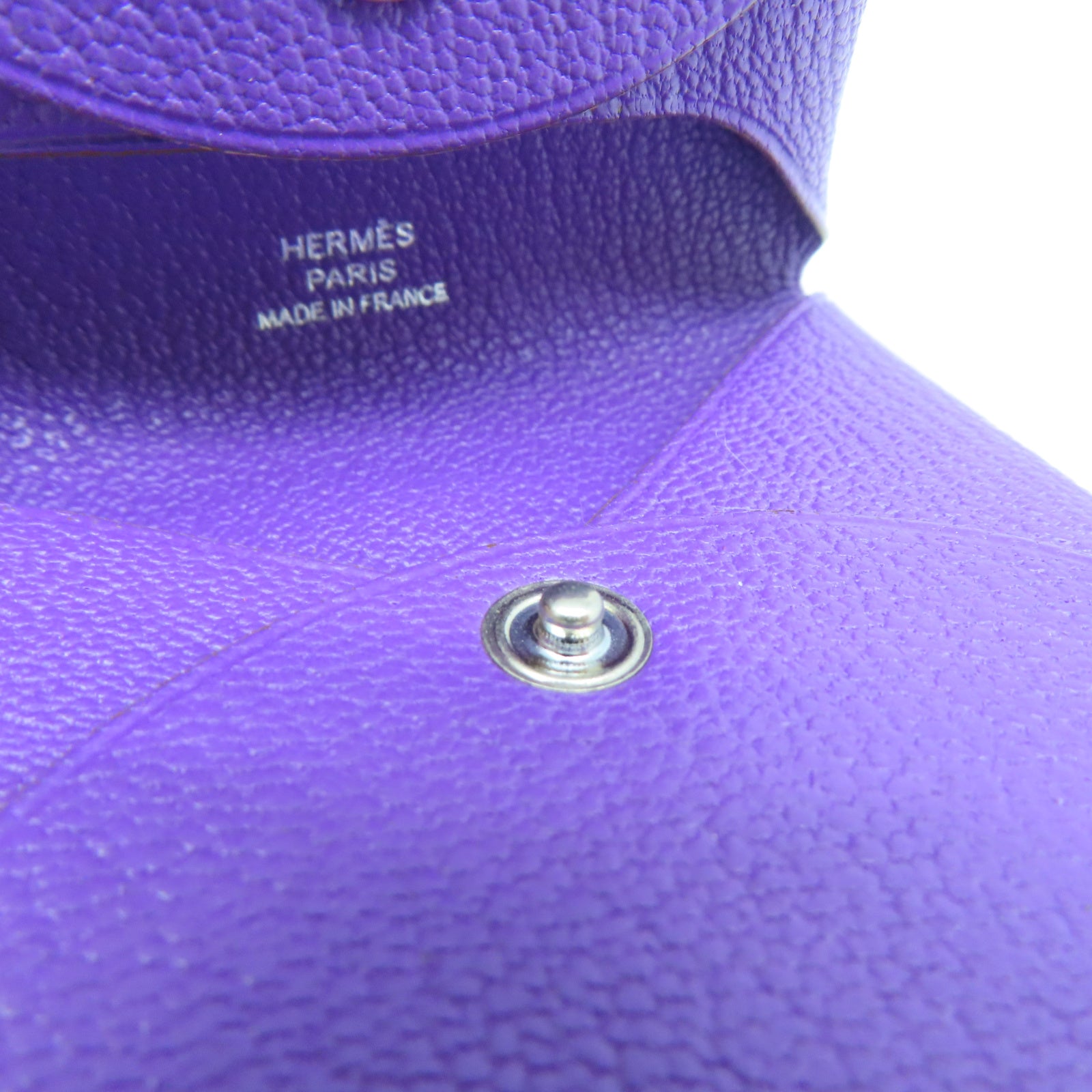 HERMES Chevre皮革Bastia銀扣零錢包紫色