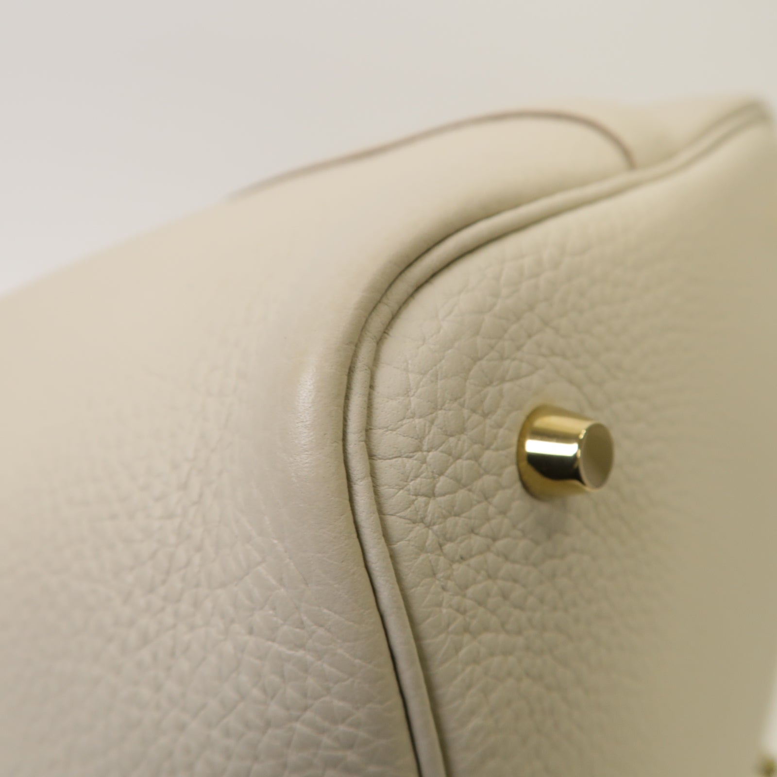 HERMES Clemence皮革Picotin MM金扣手挽袋Craie白色