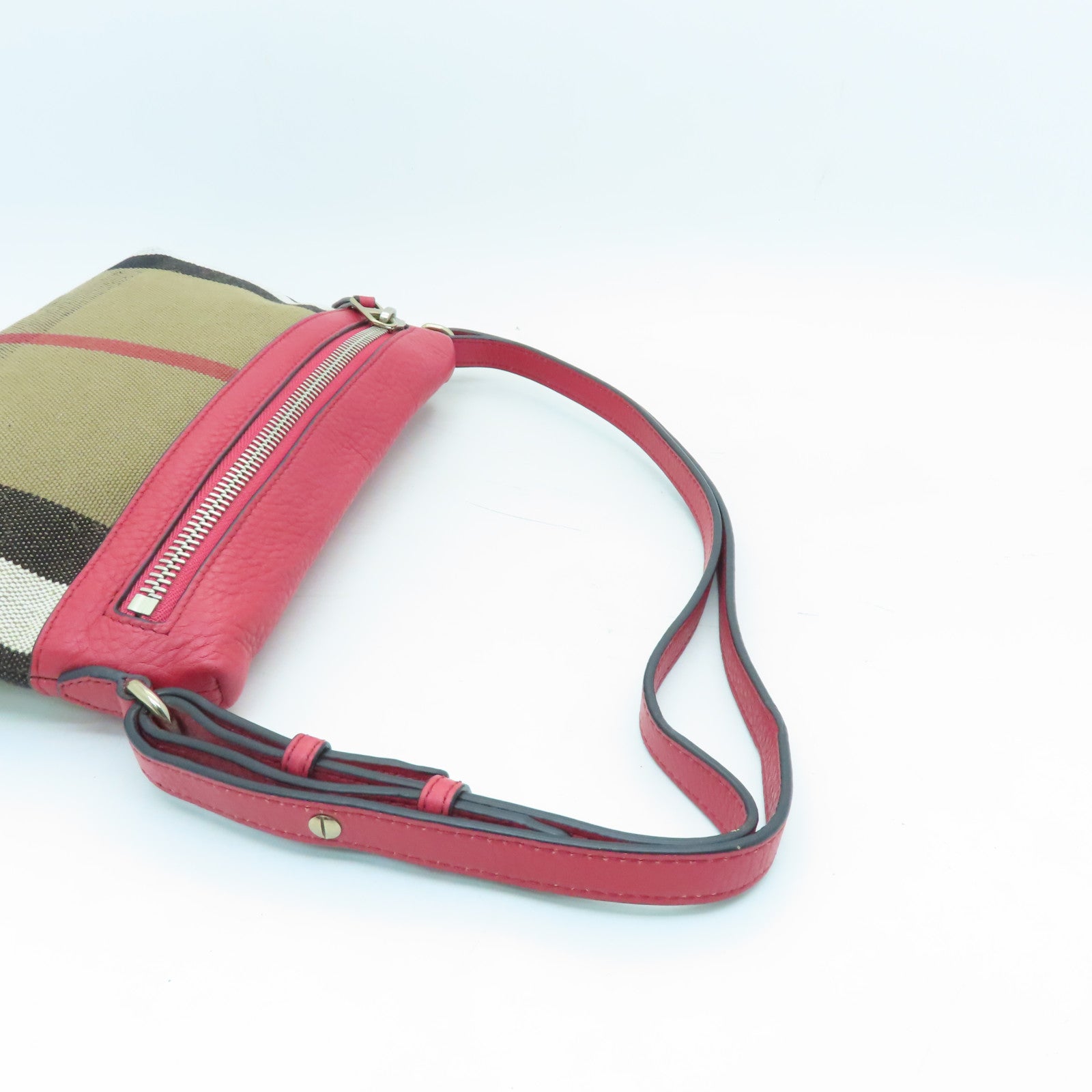 BURBERRY Canvas Shoulder Bag Gold Buckle Shoulder Bag Brown Red