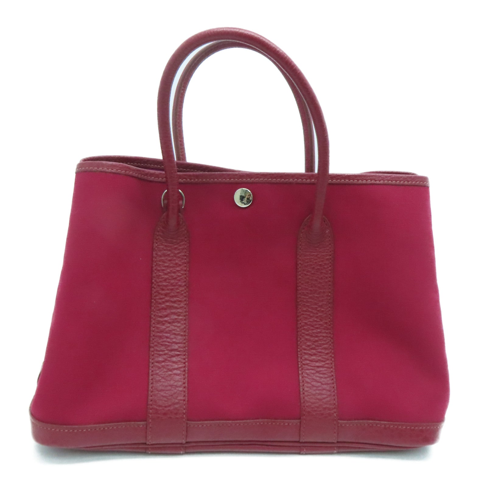 HERMES 帆布GardenParty TPM銀扣手挽袋紅色