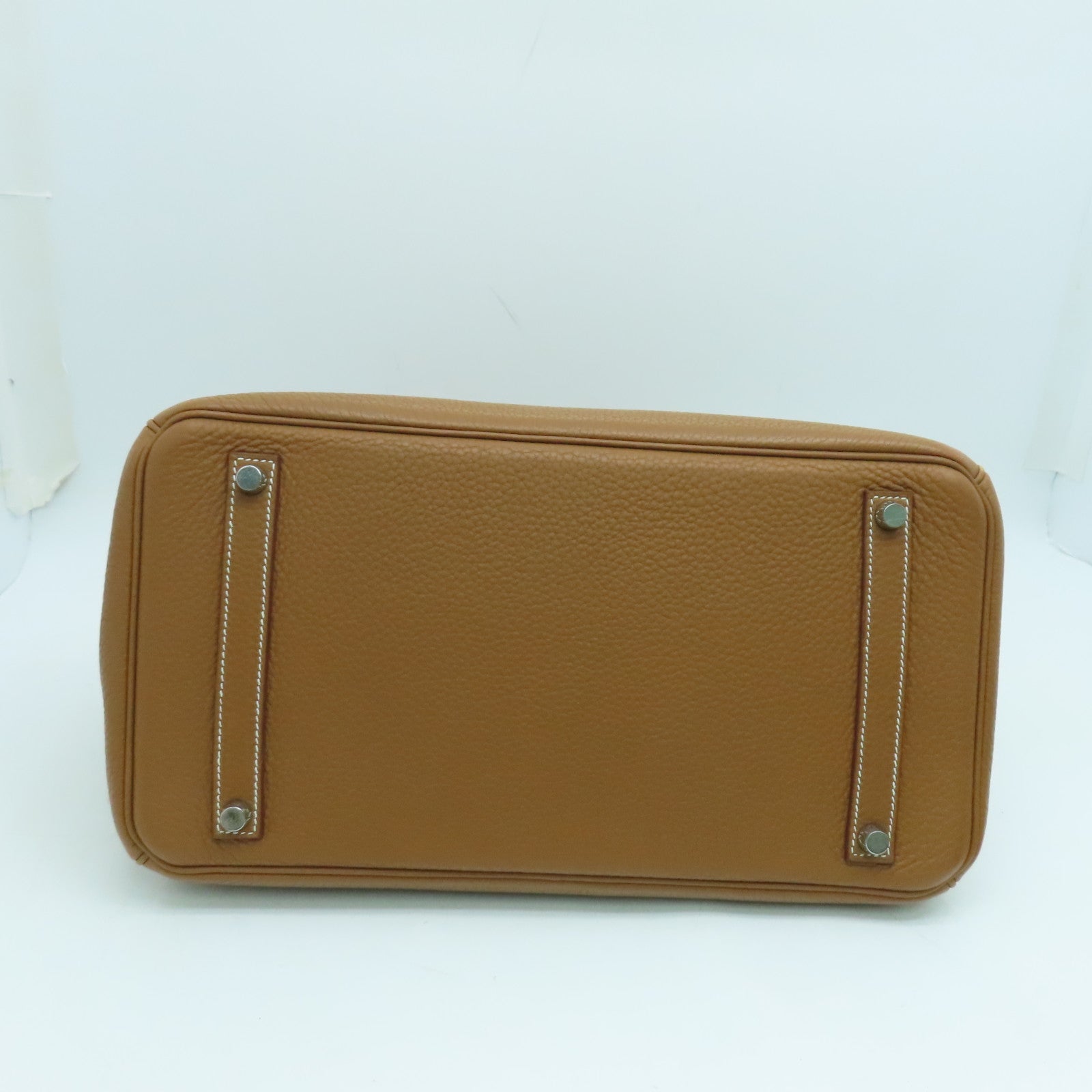 HERMES Clemence Leather Birkin 35 Hand Bag Silver Buckle Hand Bag Gold