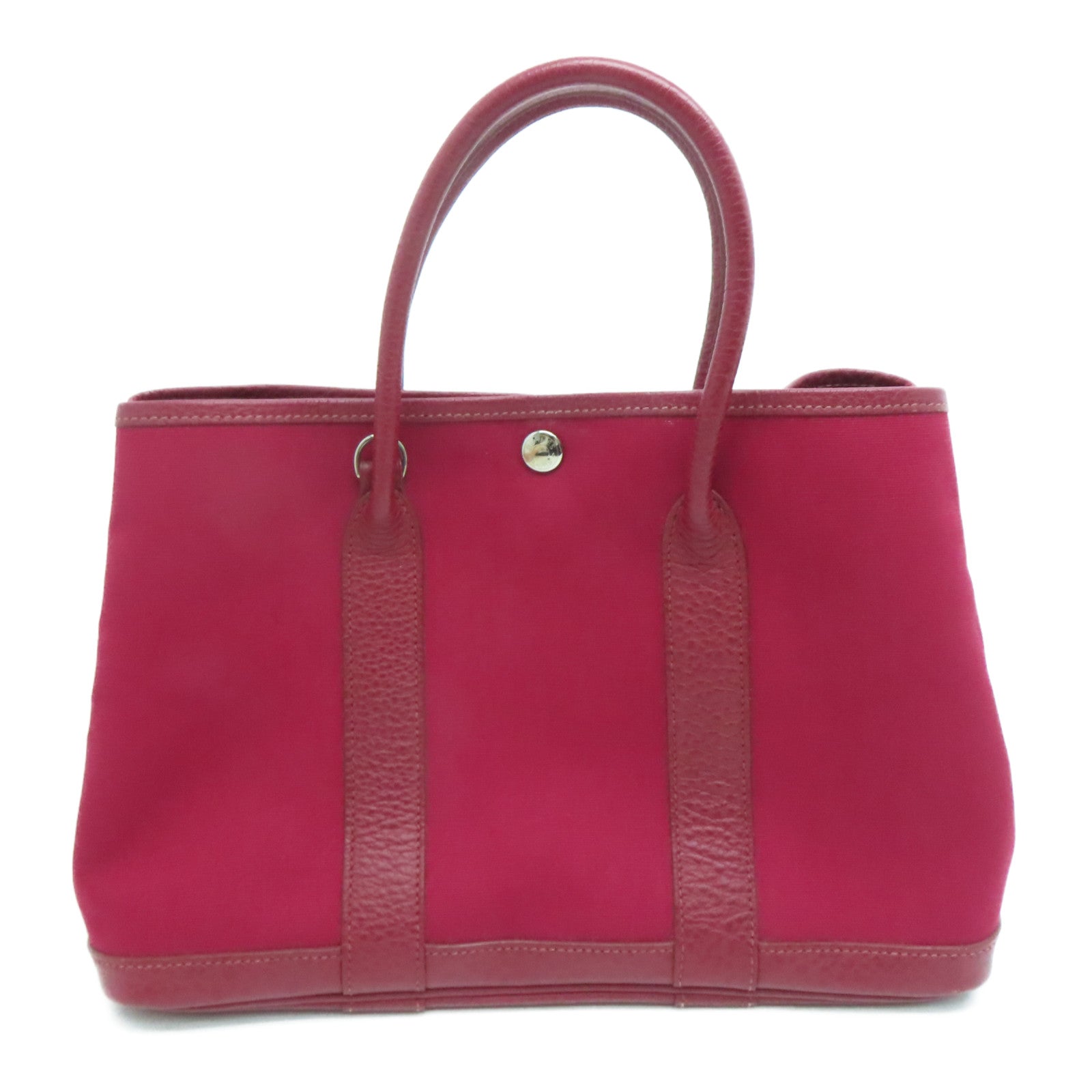 HERMES 帆布GardenParty TPM銀扣手挽袋紅色