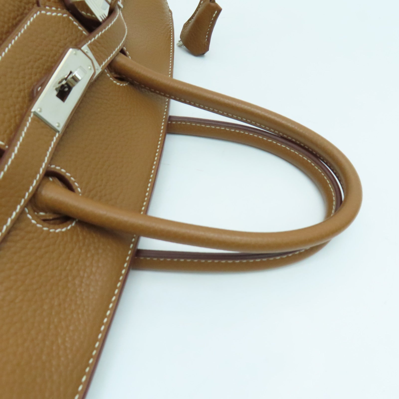 HERMES Clemence Leather Birkin 35 Hand Bag Silver Buckle Hand Bag Gold