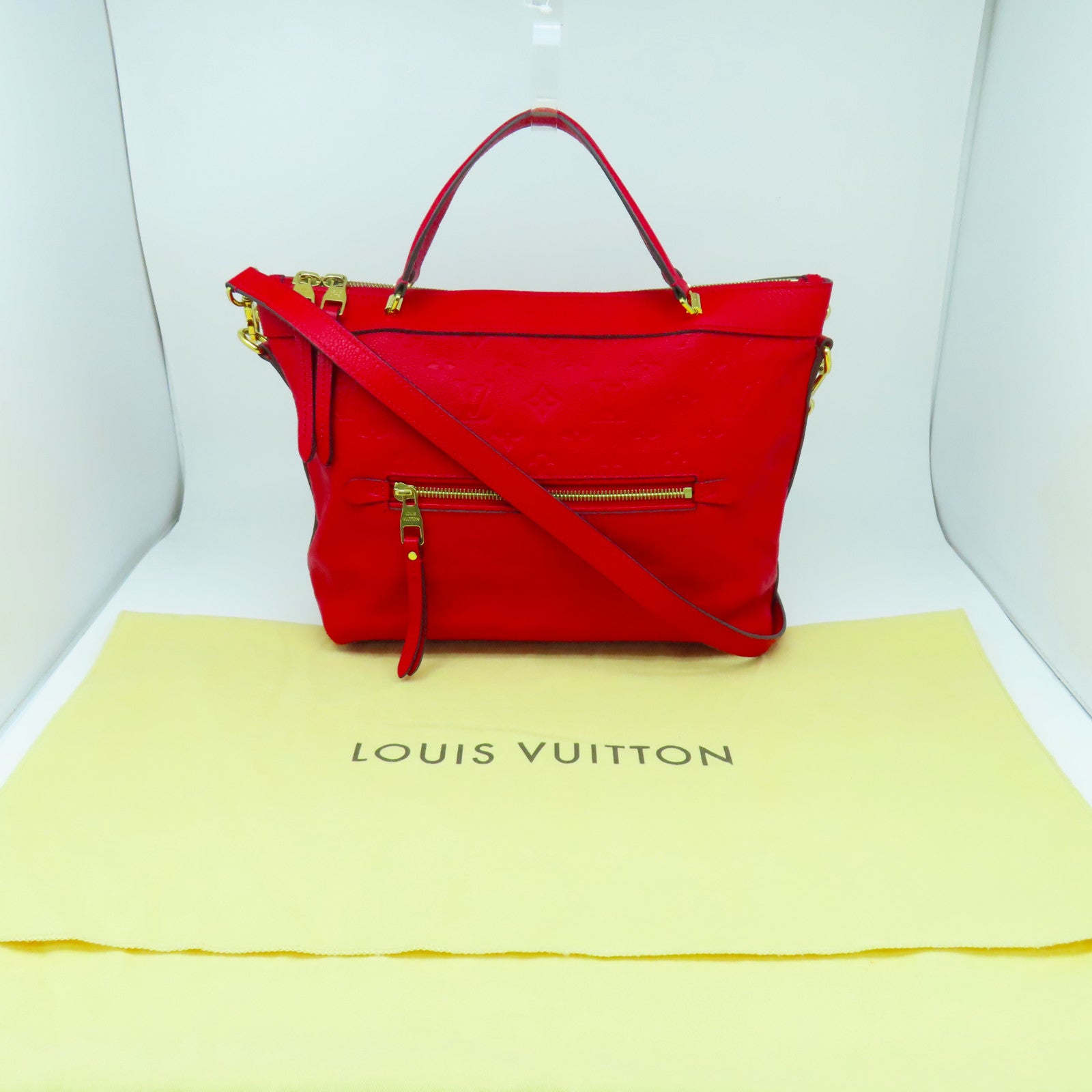 LOUIS VUITTON Monogram Empreinte Bastille MM金扣手挽肩背兩用袋紅色