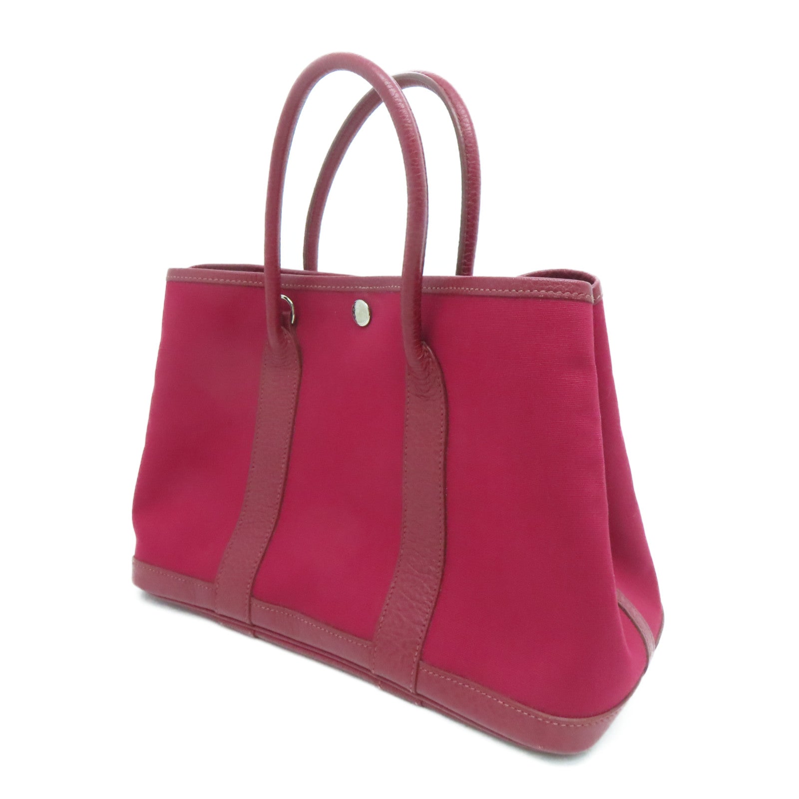 HERMES 帆布GardenParty TPM銀扣手挽袋紅色