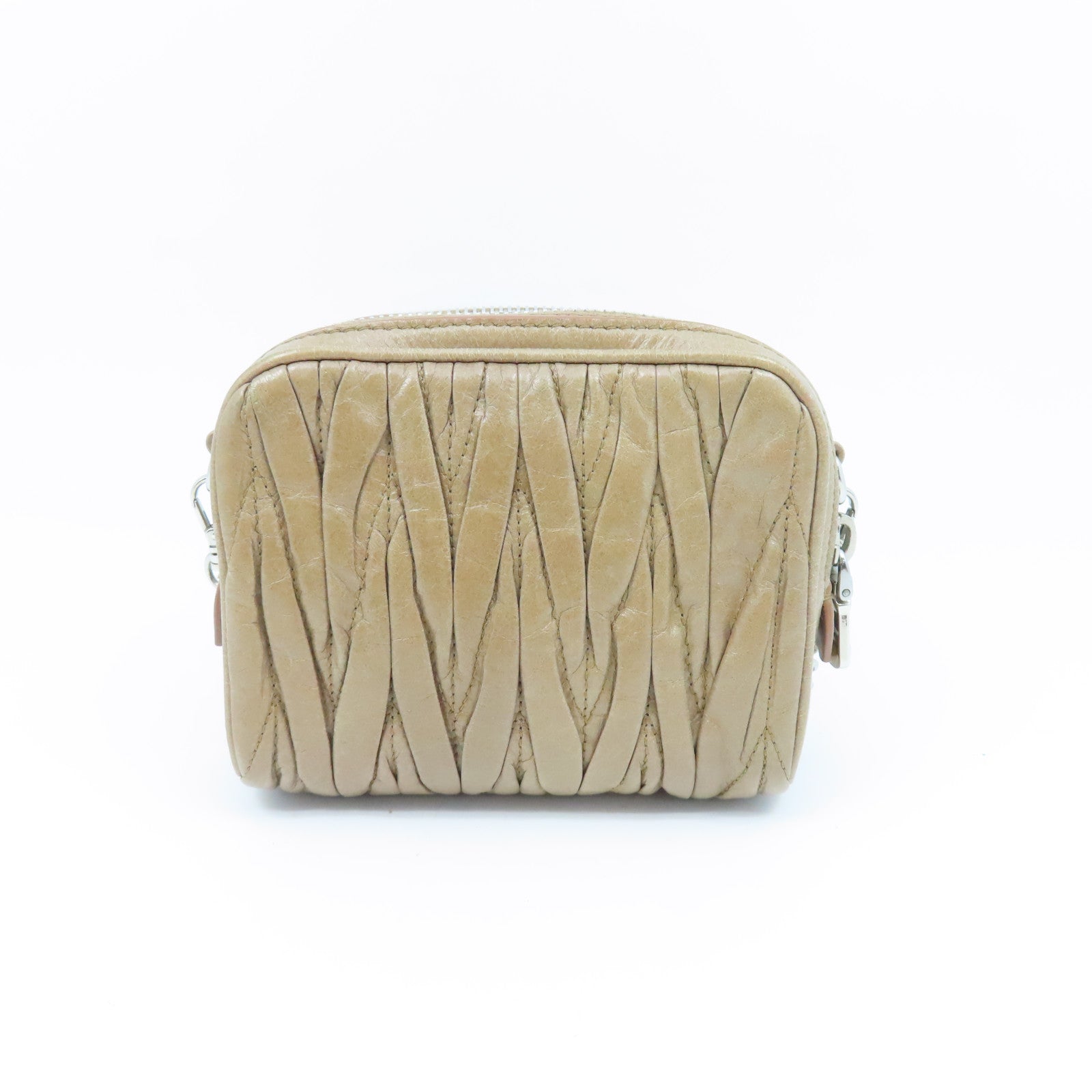 Miu Miu 牛皮皮革Chain Shoulder bag银扣链带肩背袋米色