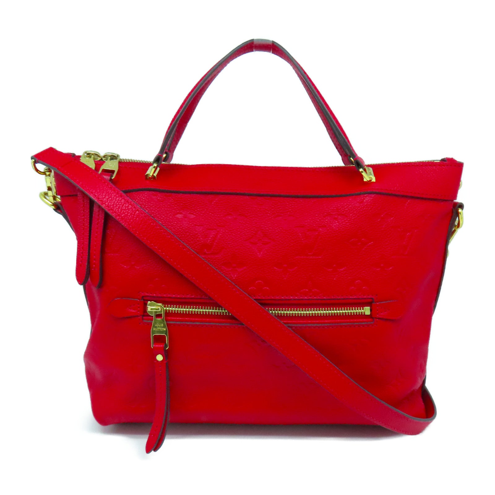 LOUIS VUITTON Monogram Empreinte Bastille MM金扣手挽肩背兩用袋紅色
