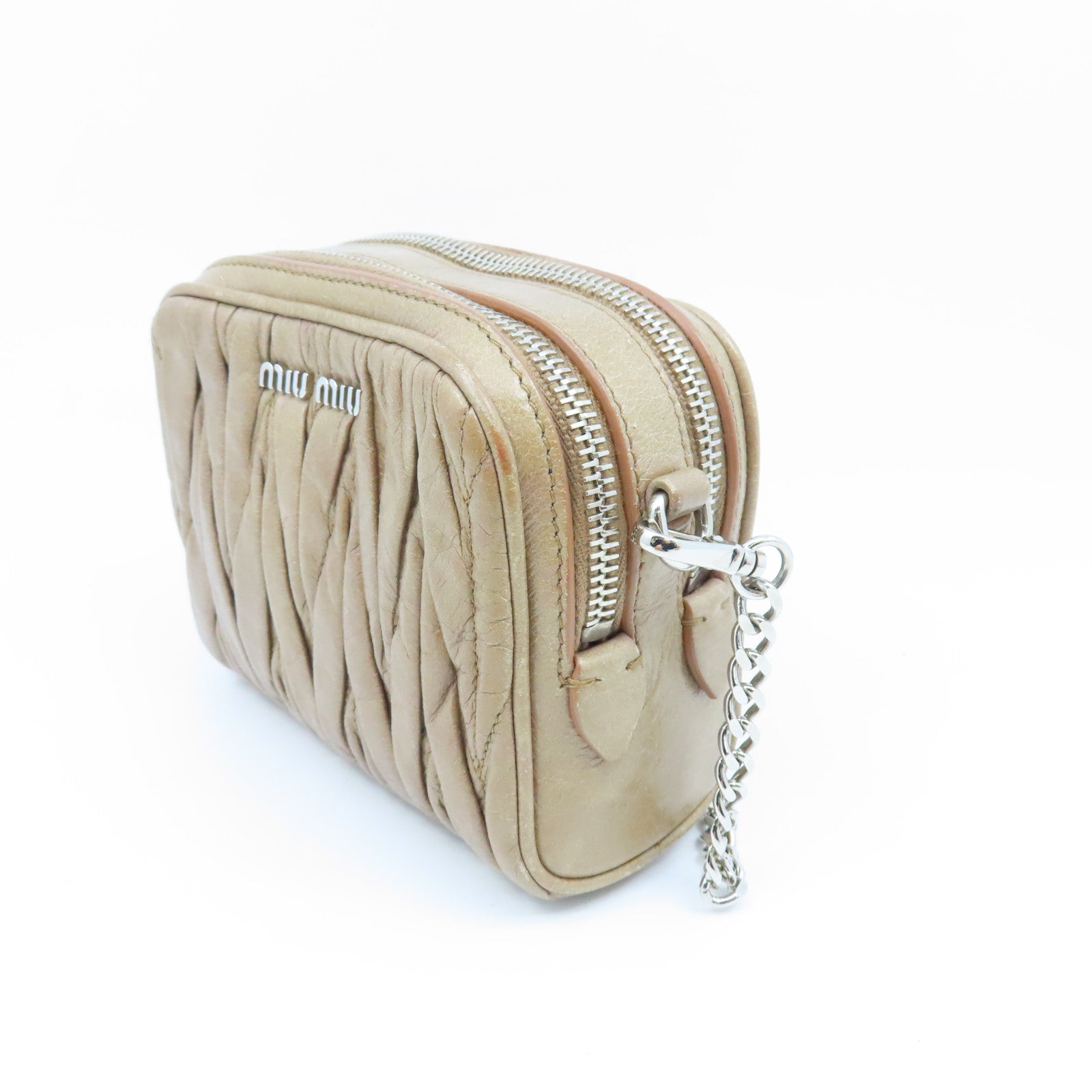 Miu Miu 牛皮皮革Chain Shoulder bag银扣链带肩背袋米色