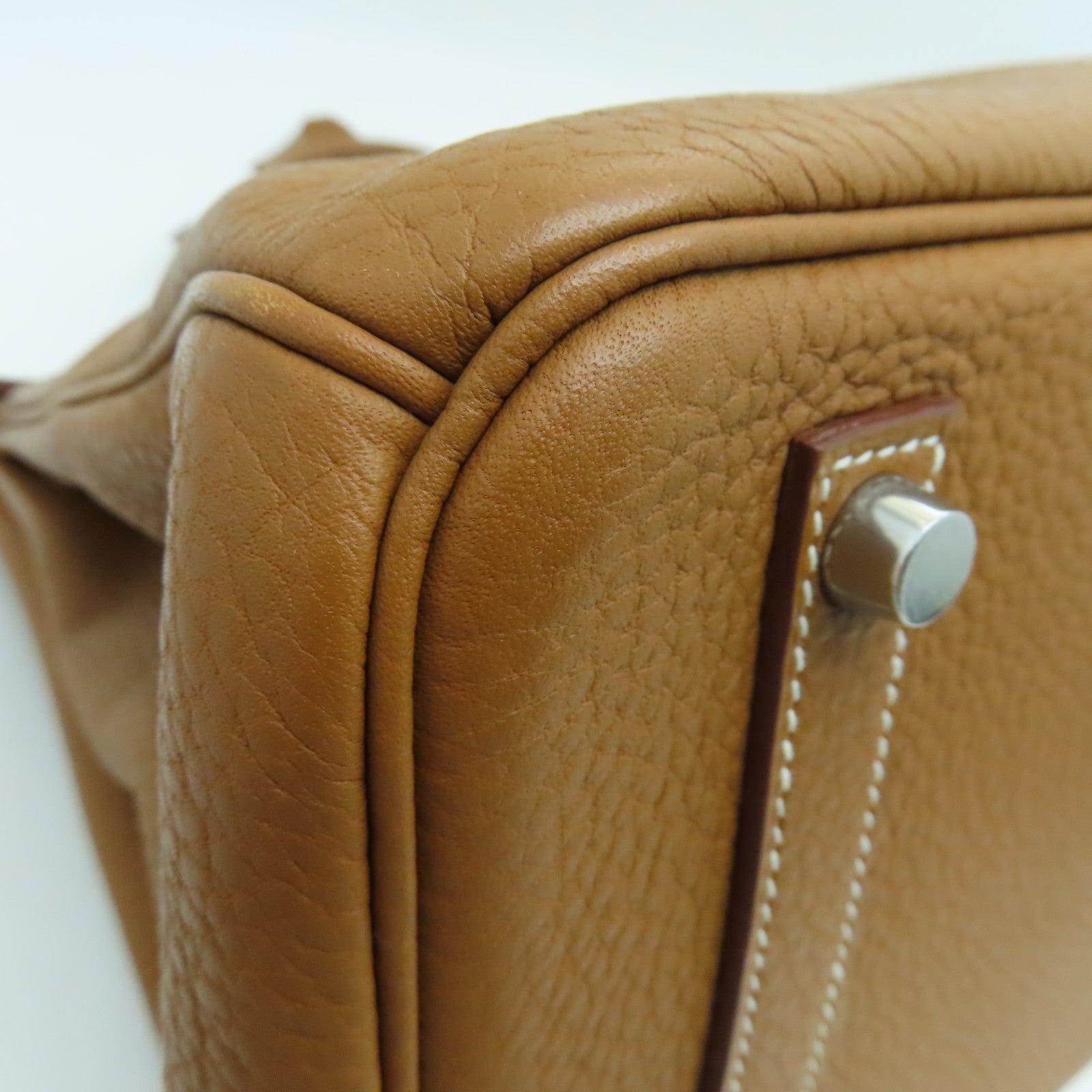 HERMES Clemence Leather Birkin 35 Hand Bag Silver Buckle Hand Bag Gold