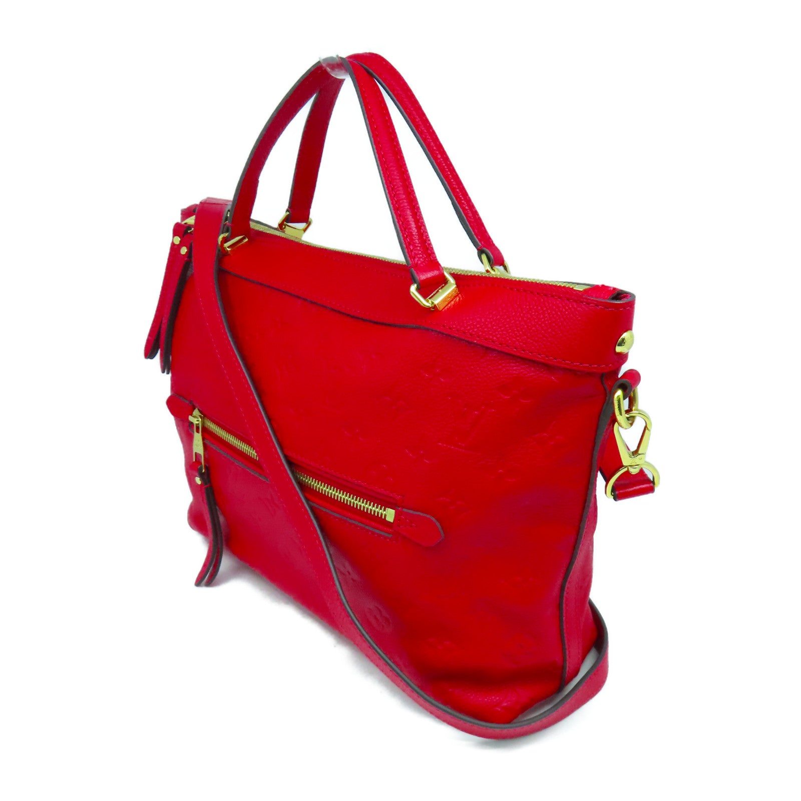 LOUIS VUITTON Monogram Empreinte Bastille MM金扣手挽肩背兩用袋紅色