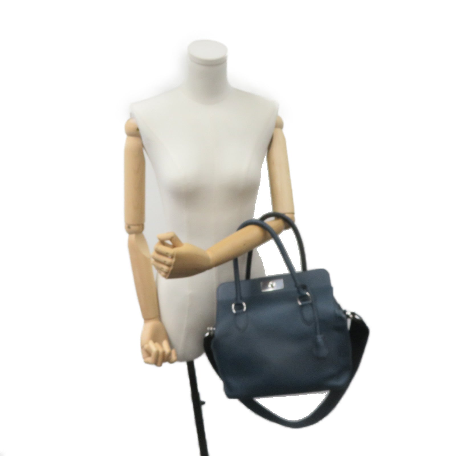 HERMES 【激減優惠】Swift皮革Tool Box 26 2Way Shoulder Bag銀扣手挽肩背兩用袋鴨子藍
