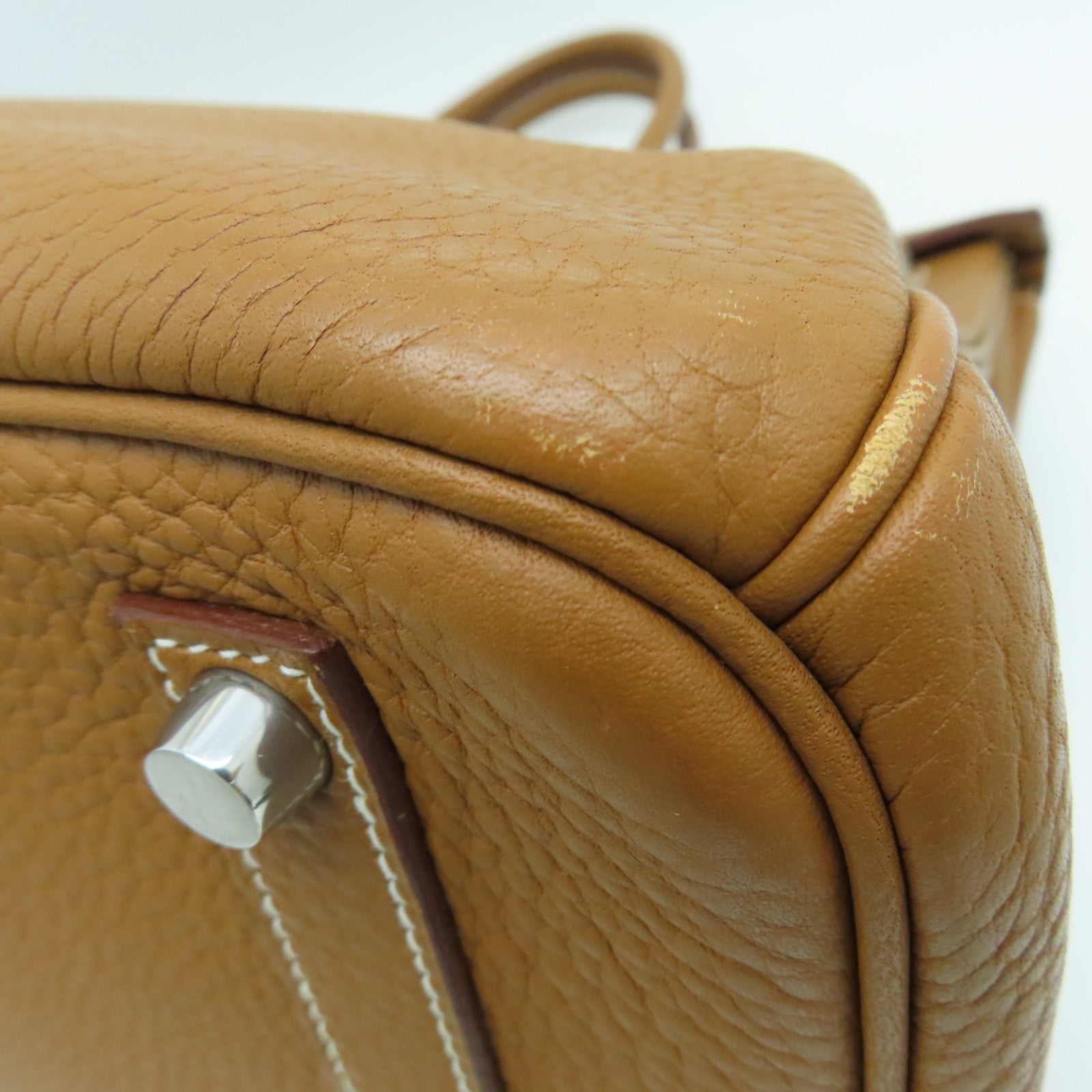 HERMES Clemence Leather Birkin 35 Hand Bag Silver Buckle Hand Bag Gold