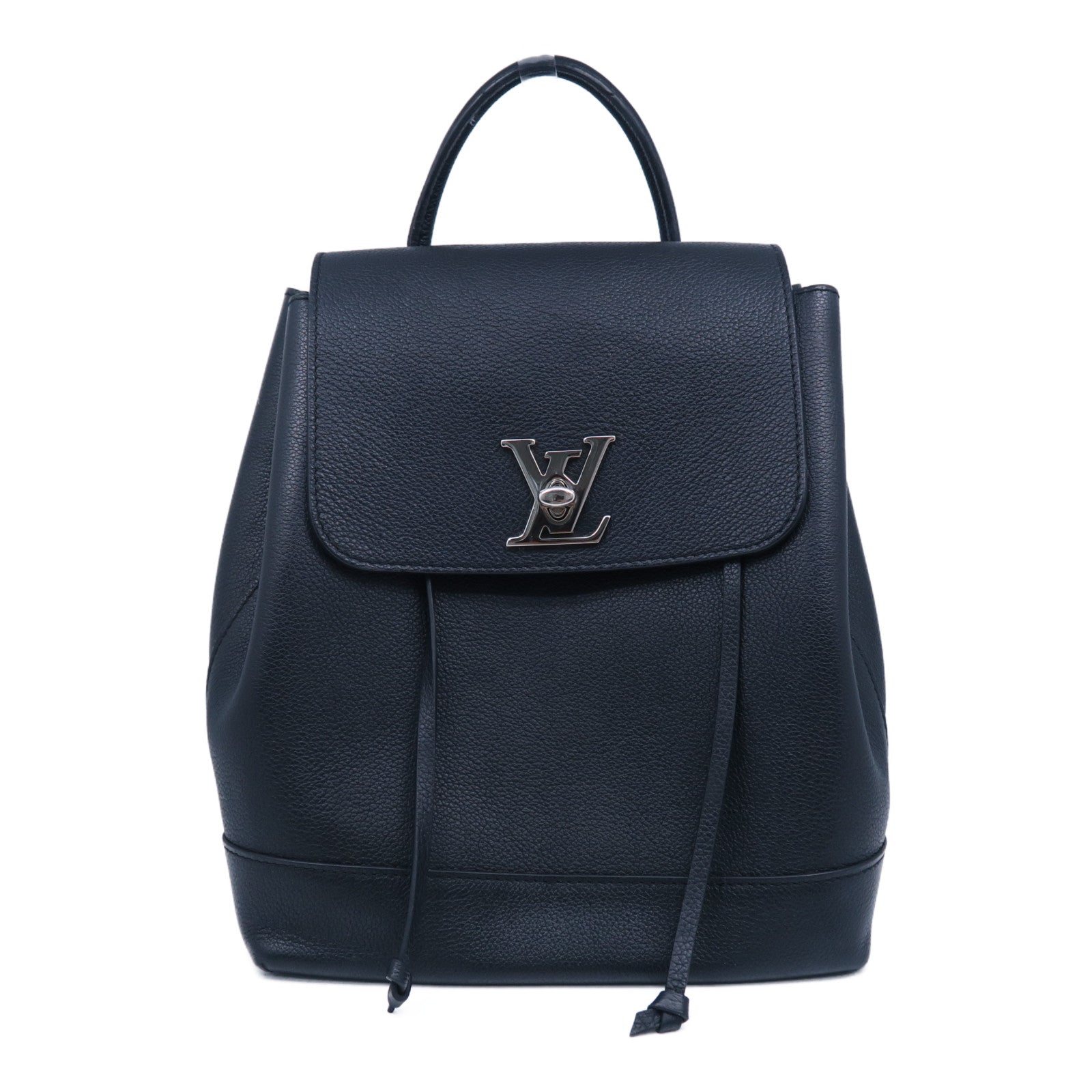 LOUIS VUITTON 牛皮皮革Lockme Backpack銀扣背包黑色