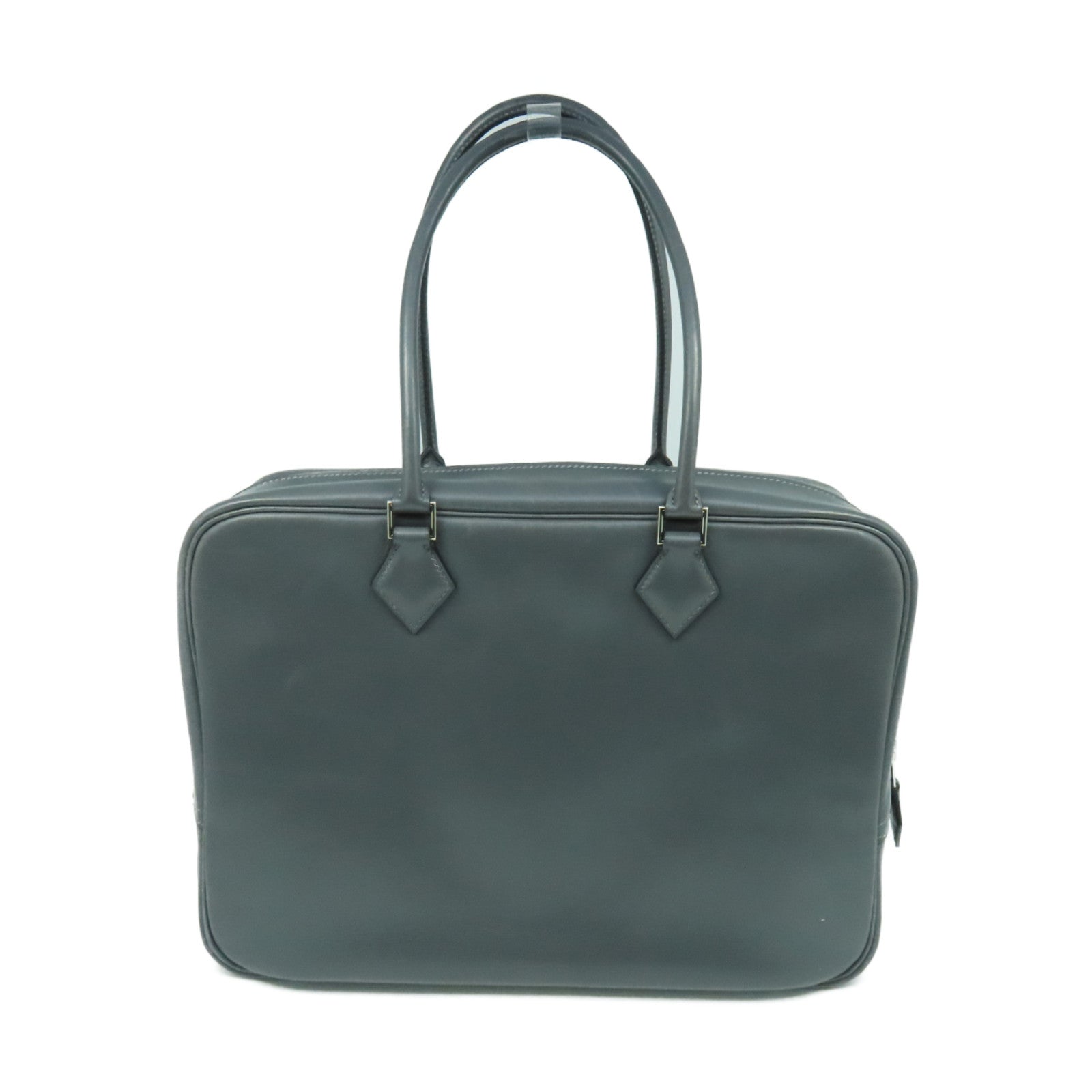 HERMES Box Calf皮革Plume 32Hand Bag银扣手挽袋Graphite灰色