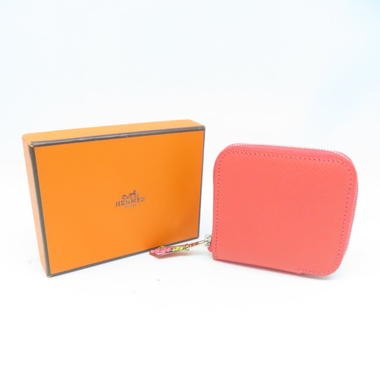 HERMES Epsom皮革Silk'in Coin Purse銀扣零錢包橙色