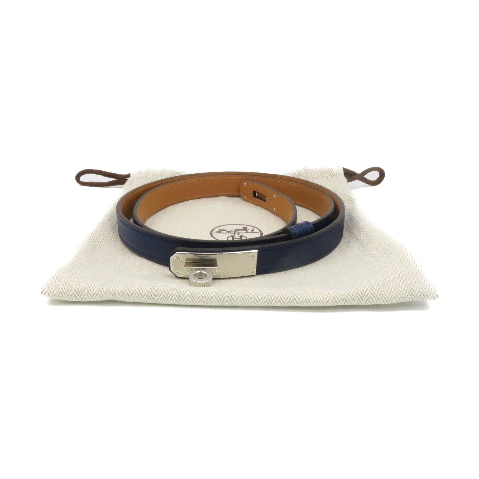 HERMES Epsom皮革Kelly 18 Belt银扣皮带Blue Navy深蓝色