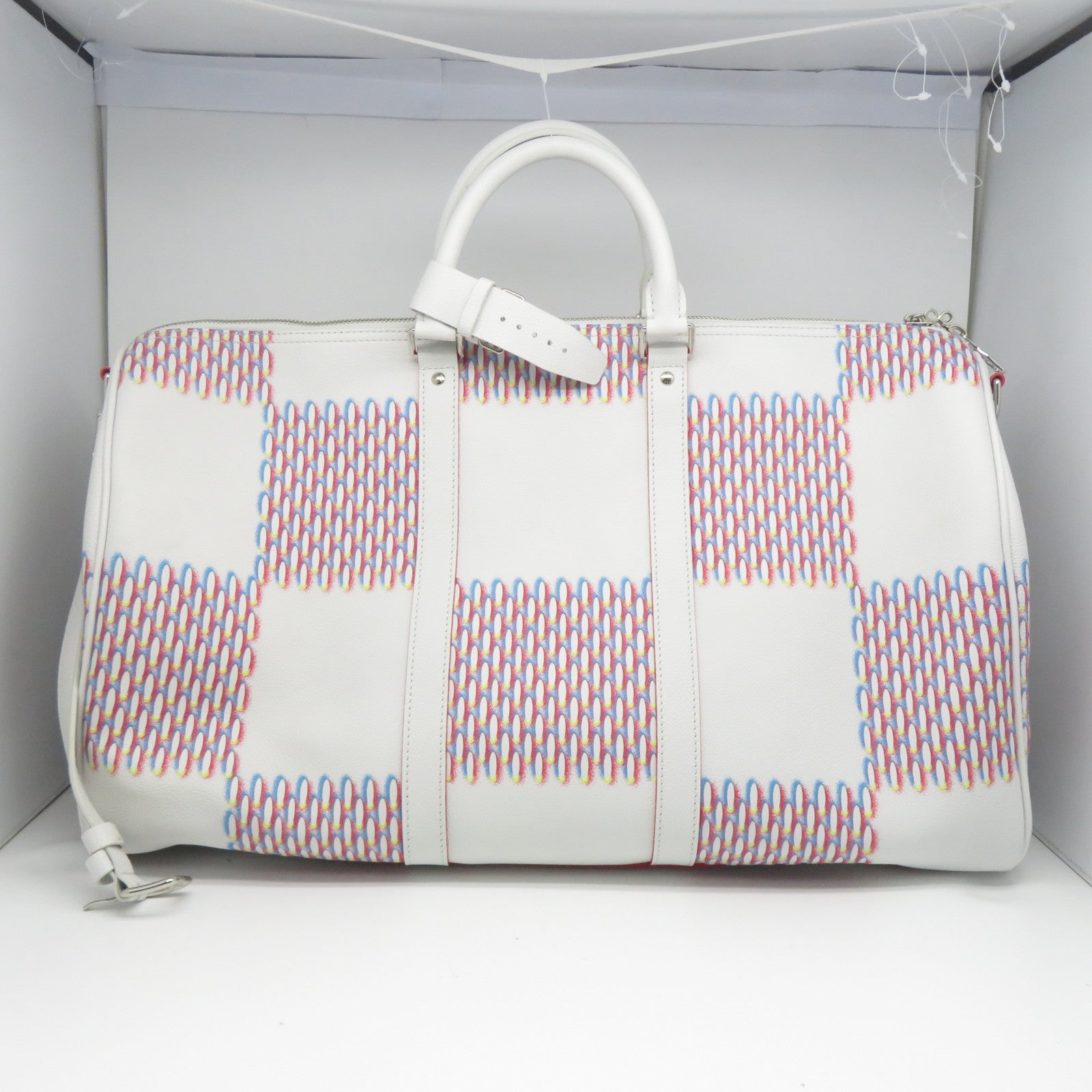 LOUIS VUITTON 【激減優惠】Damier Spray Keepall 50 Bandoulie銀扣手挽肩背兩用袋白色
