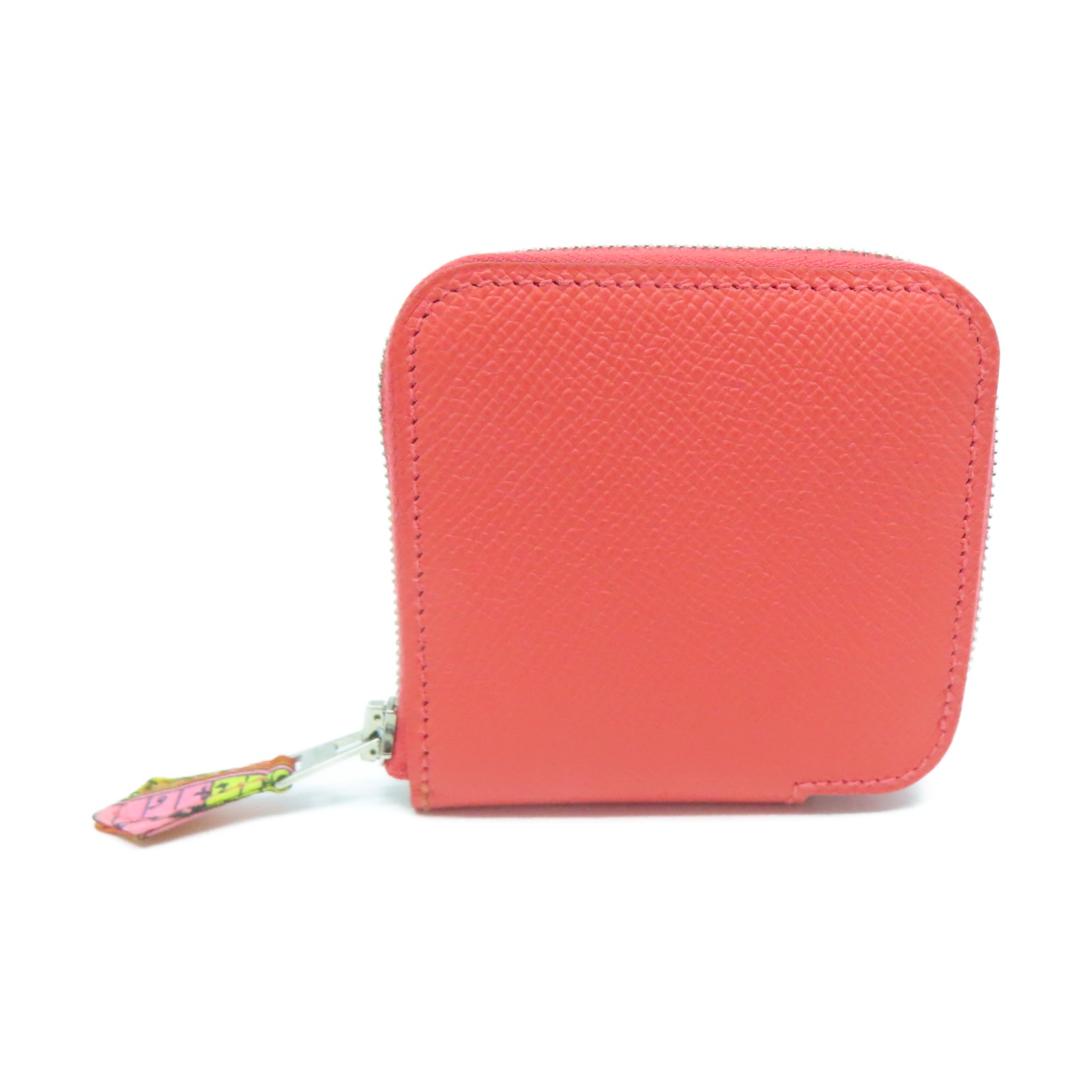 HERMES Epsom皮革Silk'in Coin Purse銀扣零錢包橙色