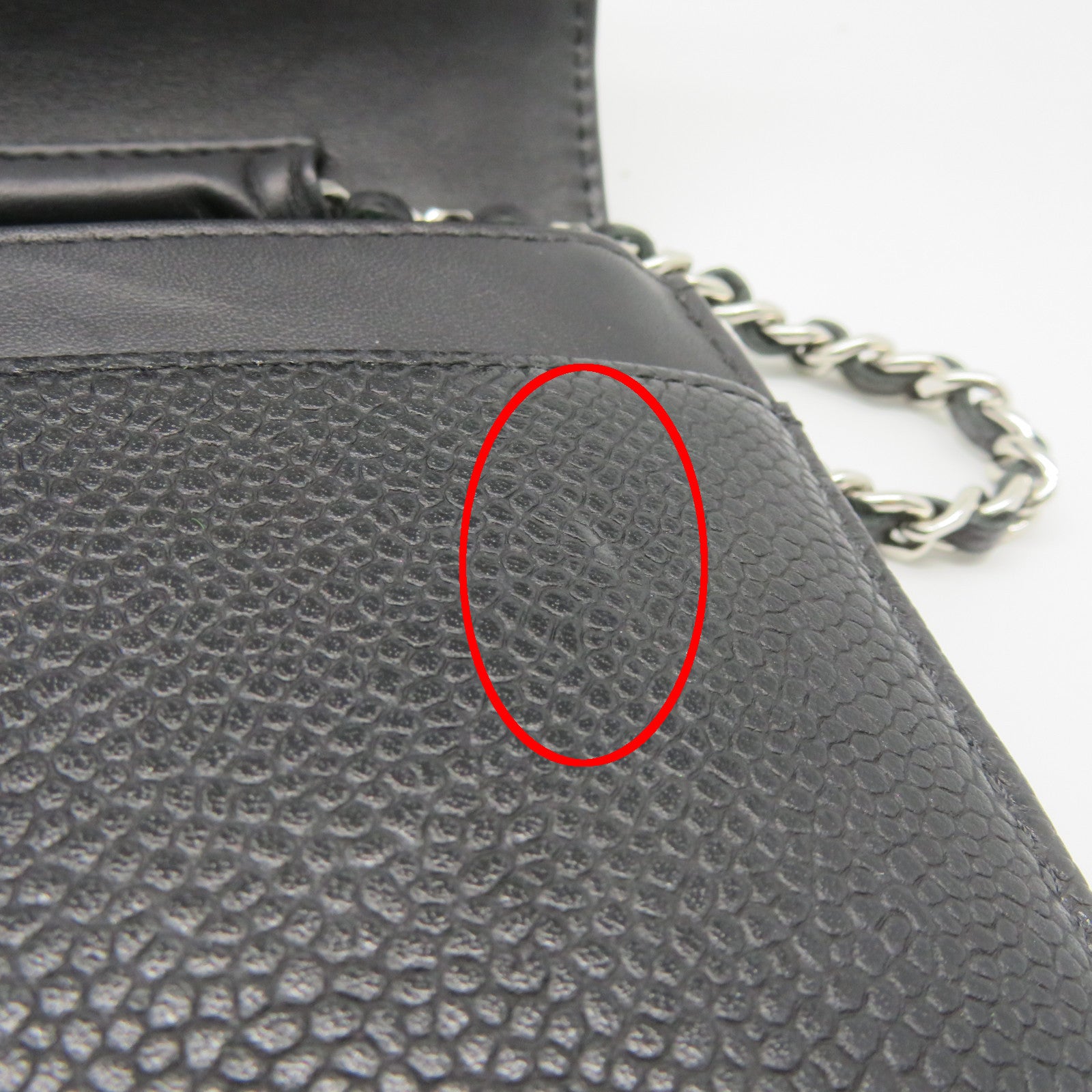 CHANEL cowhide leather Wallet on chain silver buckle chain shoulder bag black