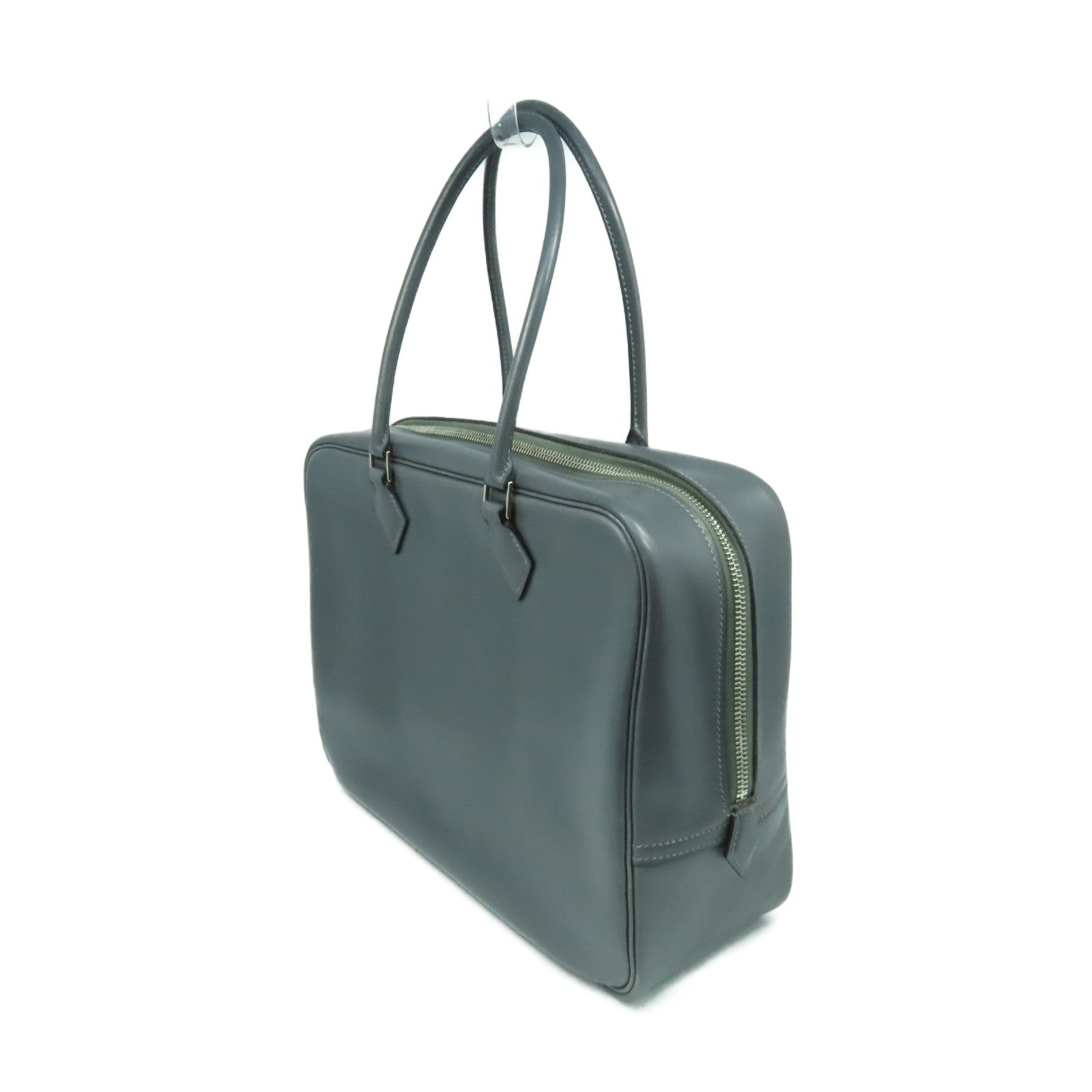 HERMES Box Calf皮革Plume 32Hand Bag银扣手挽袋Graphite灰色