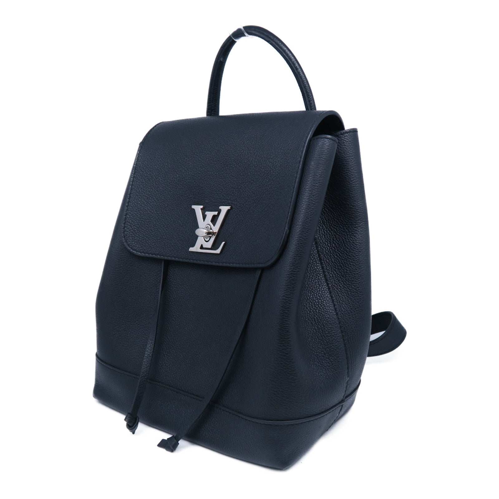LOUIS VUITTON 牛皮皮革Lockme Backpack銀扣背包黑色
