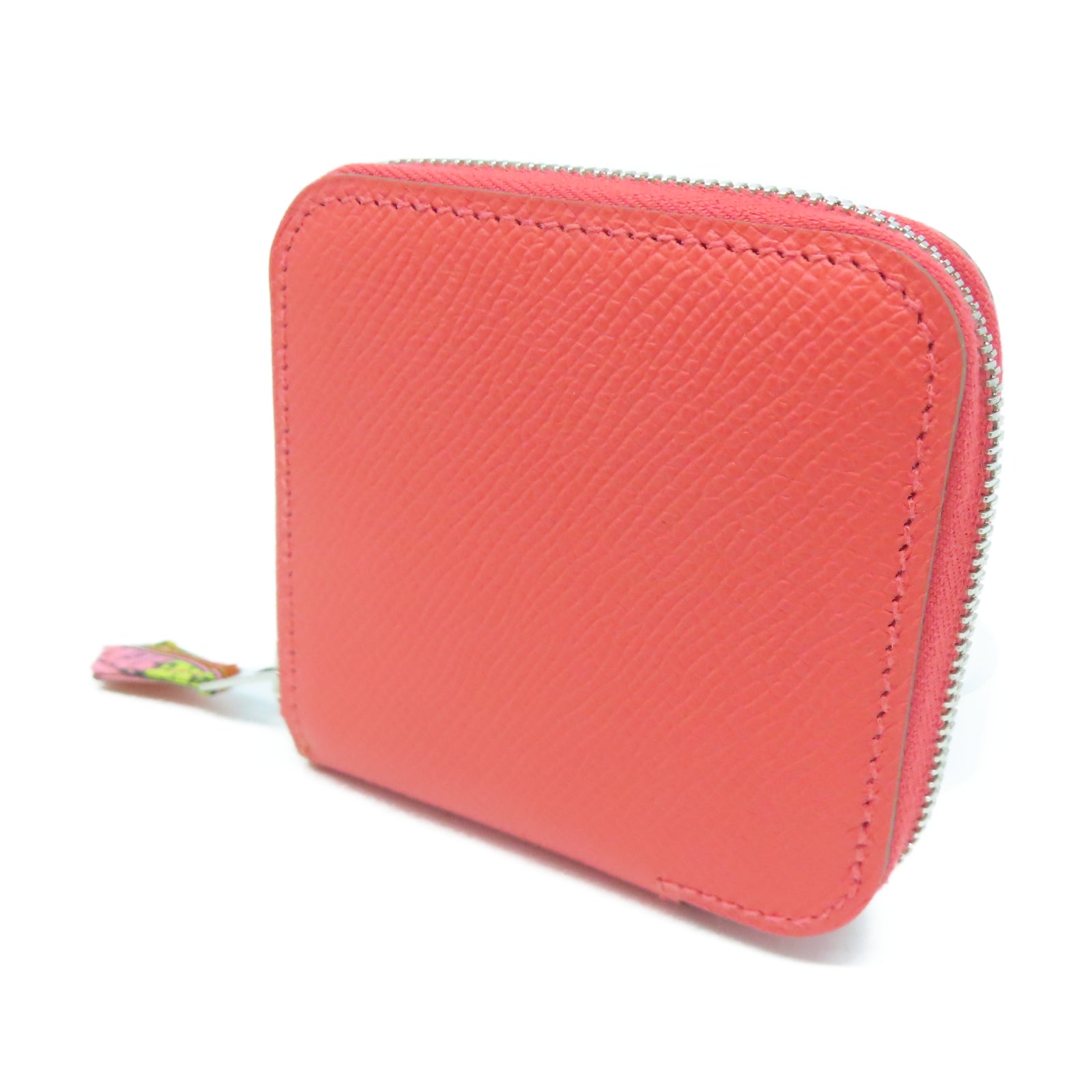 HERMES Epsom皮革Silk'in Coin Purse銀扣零錢包橙色