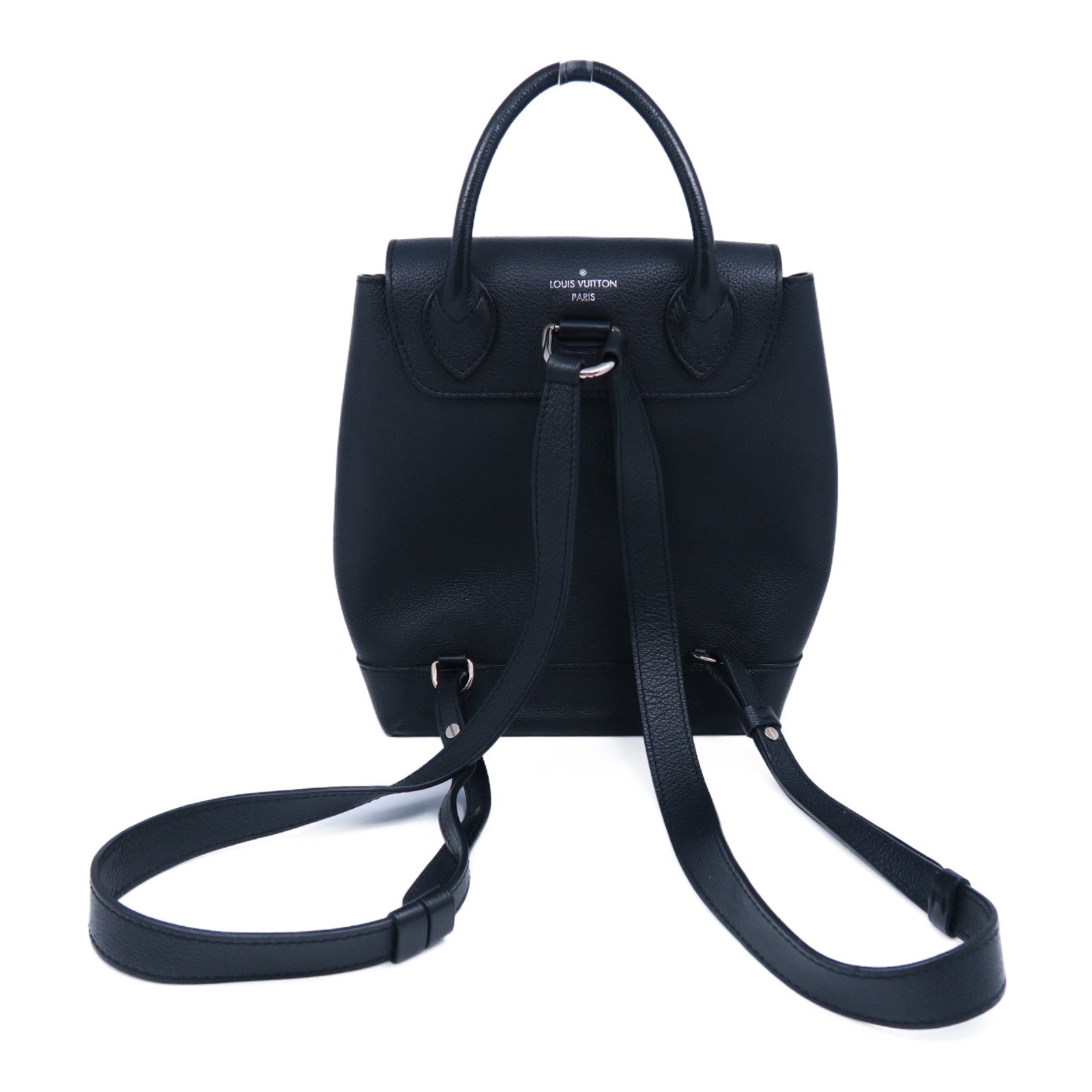 LOUIS VUITTON 牛皮皮革Lockme Backpack銀扣背包黑色