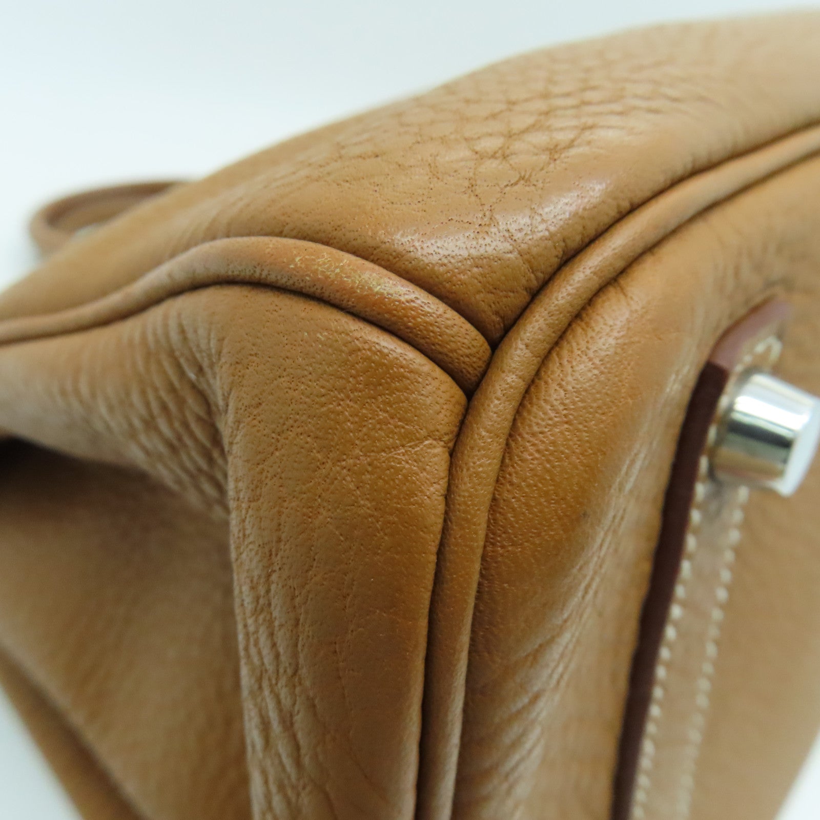 HERMES Clemence Leather Birkin 35 Hand Bag Silver Buckle Hand Bag Gold