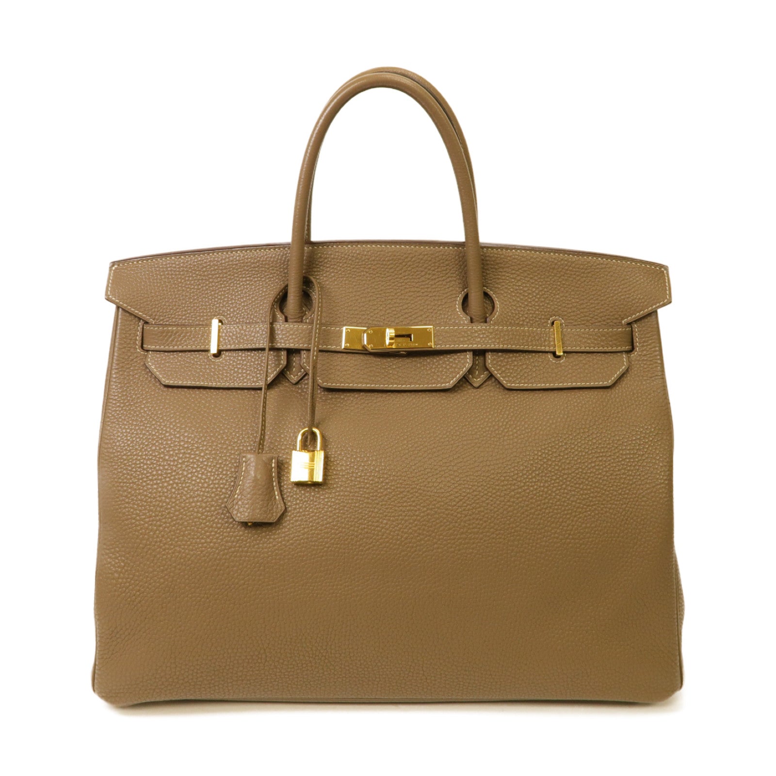 HERMES Clemence皮革Birkin 40金扣手挽袋Etoupe棕色