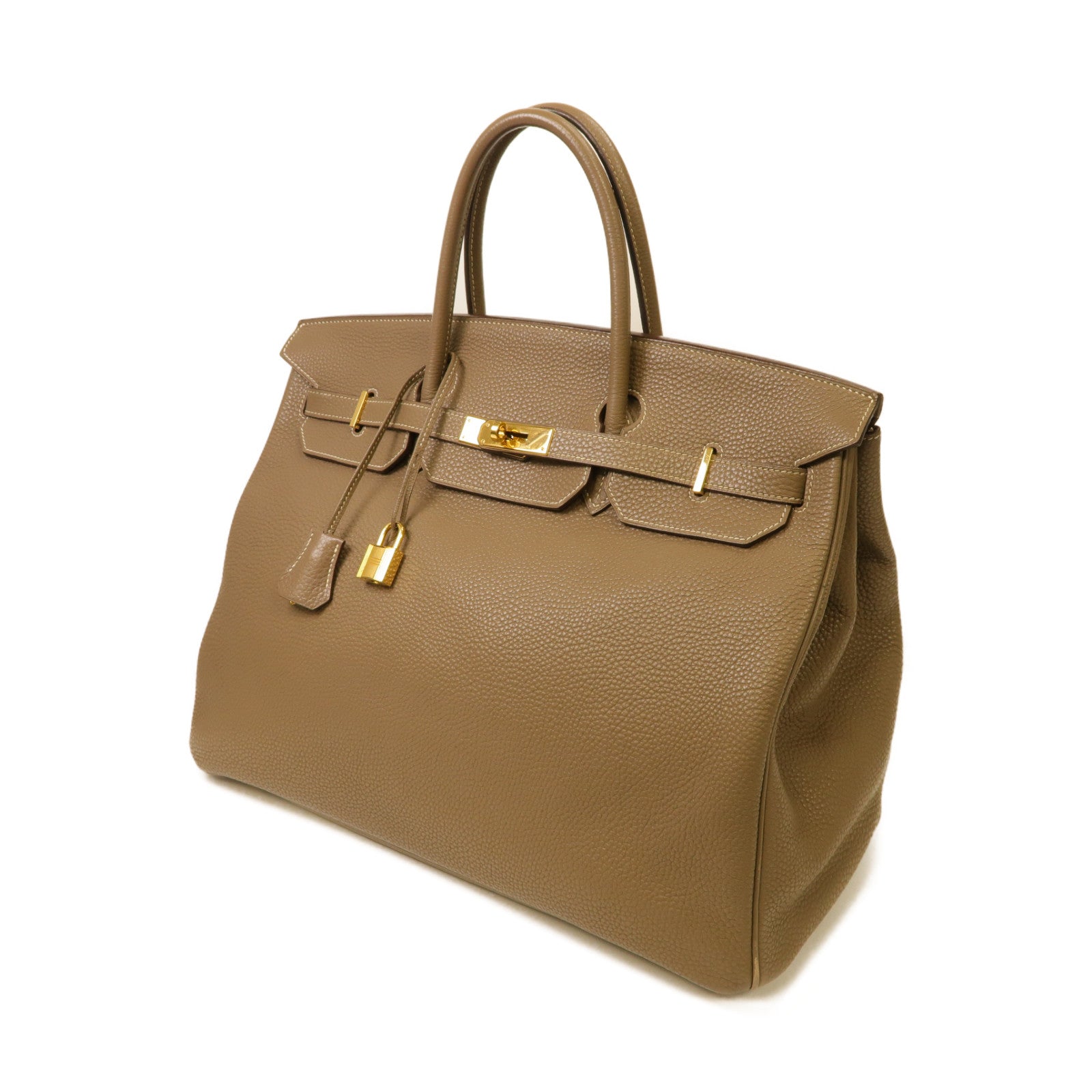 HERMES Clemence皮革Birkin 40金扣手挽袋Etoupe棕色