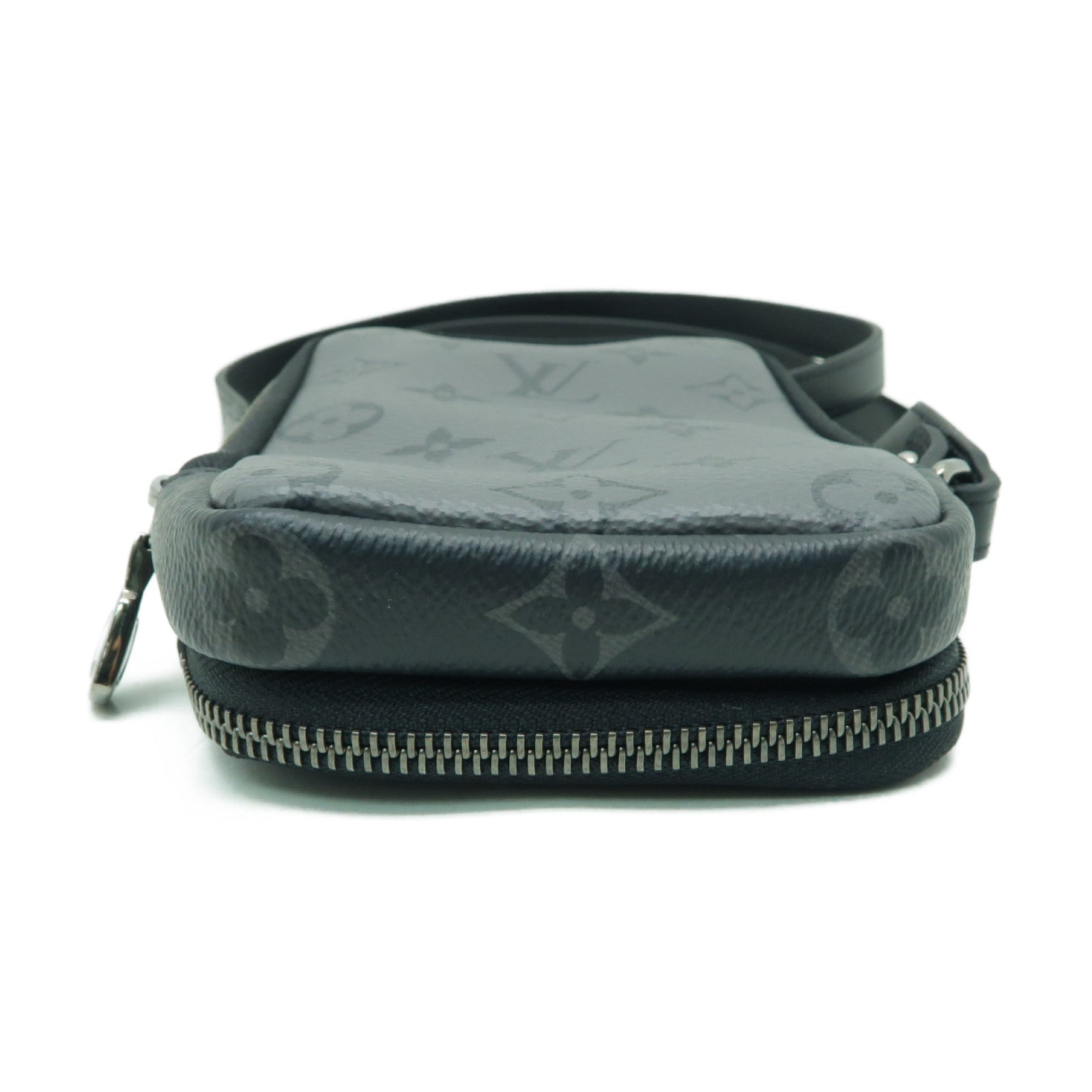LOUIS VUITTON Monogram Eclipse Reverse Double Phone Pouch銀扣肩背袋黑色/灰色
