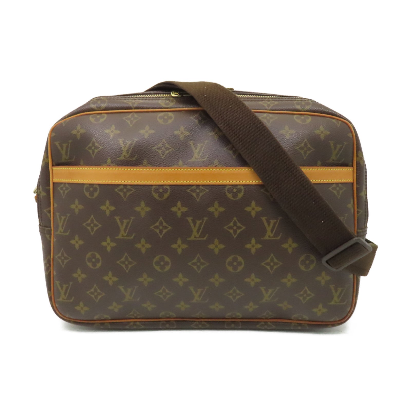 LOUIS VUITTON Monogram Reporter GM金扣肩背袋棕色