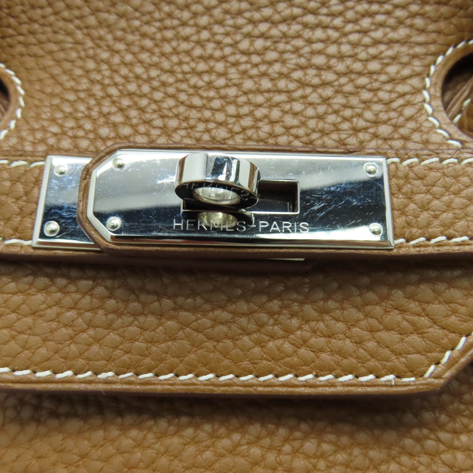 HERMES Clemence Leather Birkin 35 Hand Bag Silver Buckle Hand Bag Gold