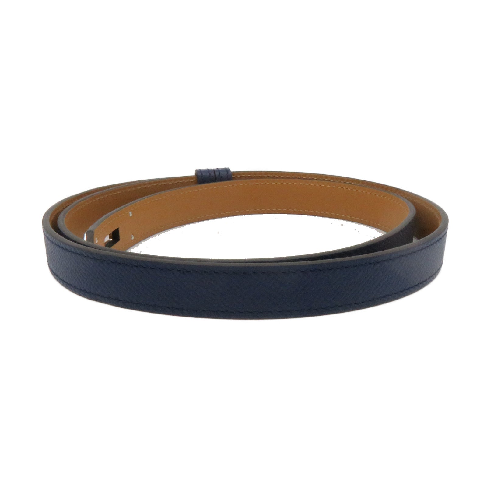 HERMES Epsom皮革Kelly 18 Belt银扣皮带Blue Navy深蓝色
