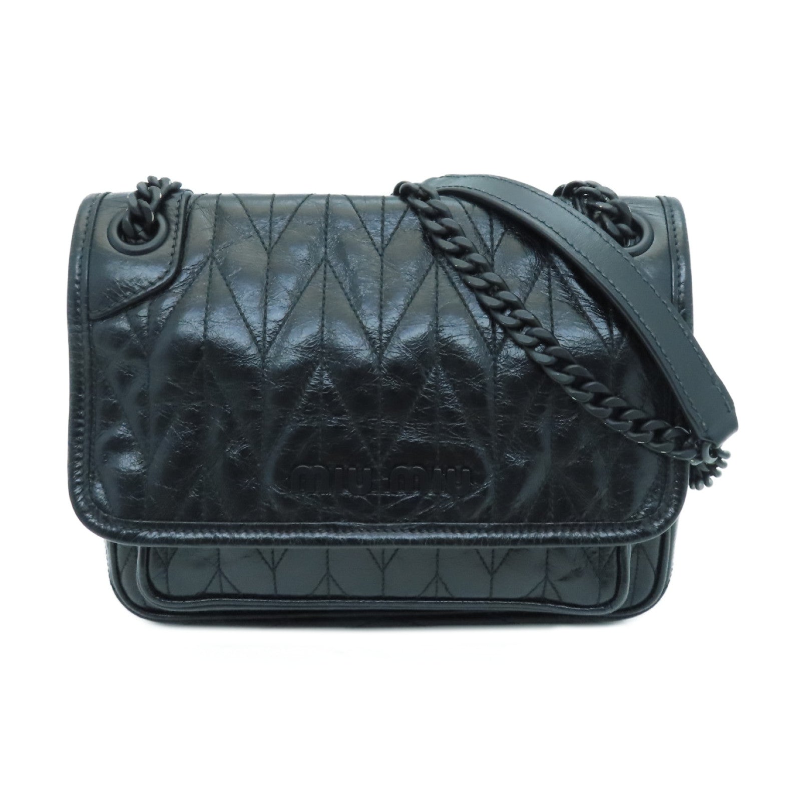 Miu Miu Leather Chain Shoulder Black Buckle Chain Shoulder Bag Black