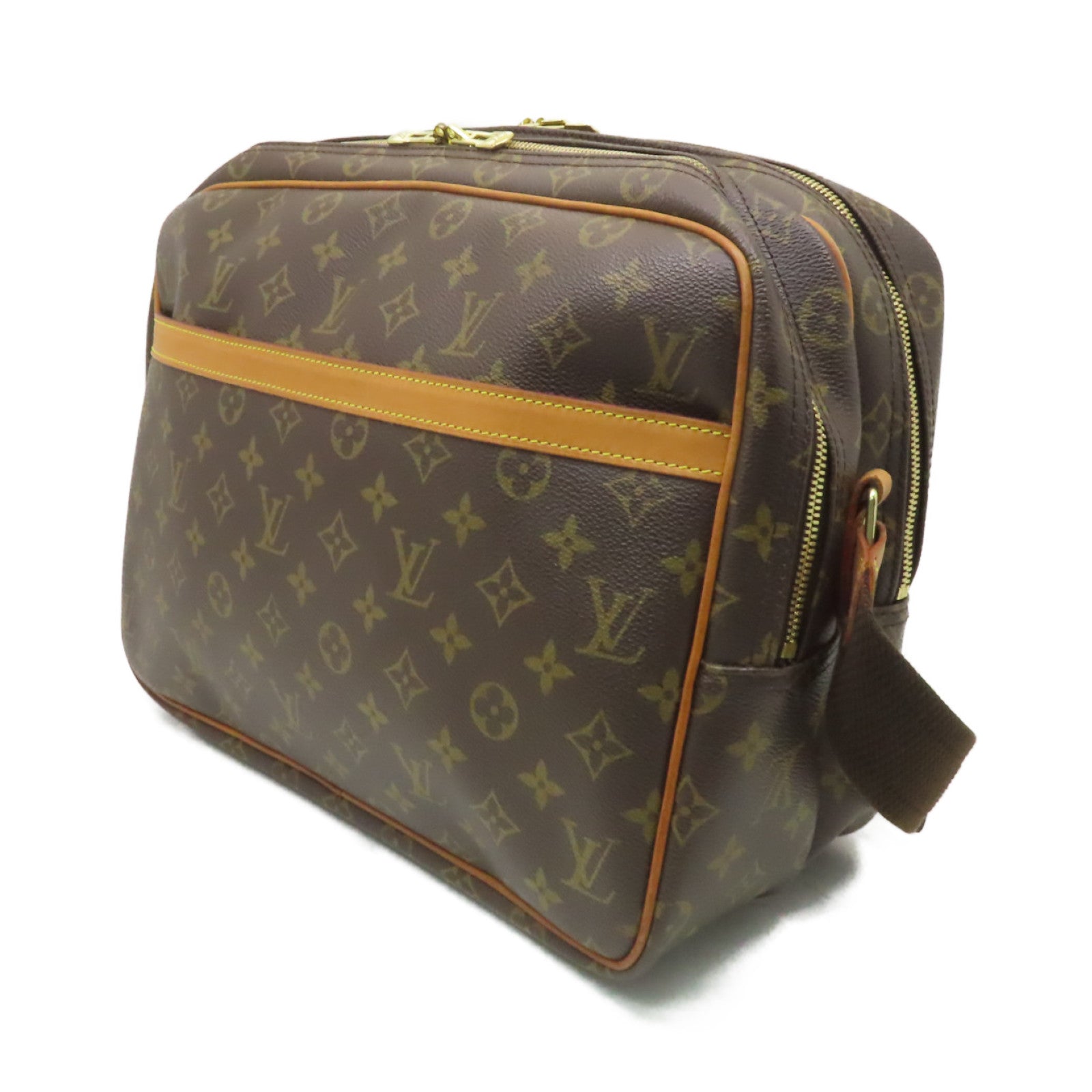 LOUIS VUITTON Monogram Reporter GM金扣肩背袋棕色