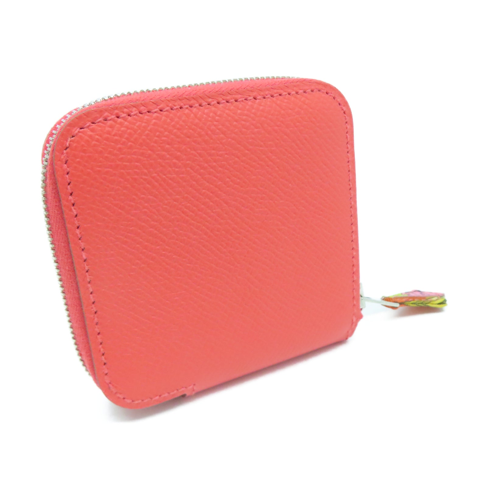 HERMES Epsom皮革Silk'in Coin Purse銀扣零錢包橙色