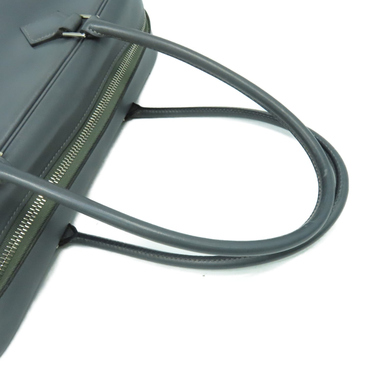 HERMES Box Calf皮革Plume 32Hand Bag银扣手挽袋Graphite灰色