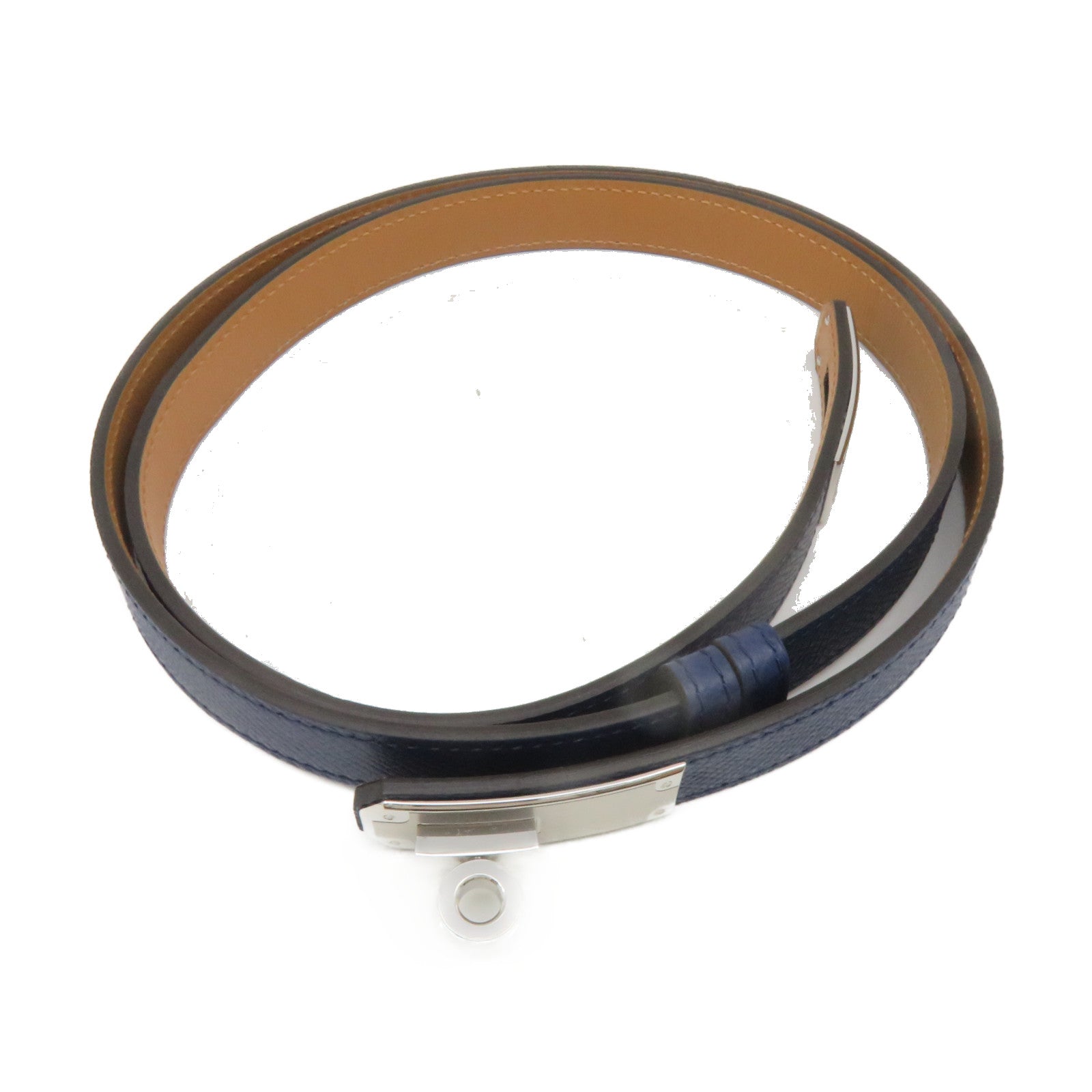 HERMES Epsom皮革Kelly 18 Belt银扣皮带Blue Navy深蓝色