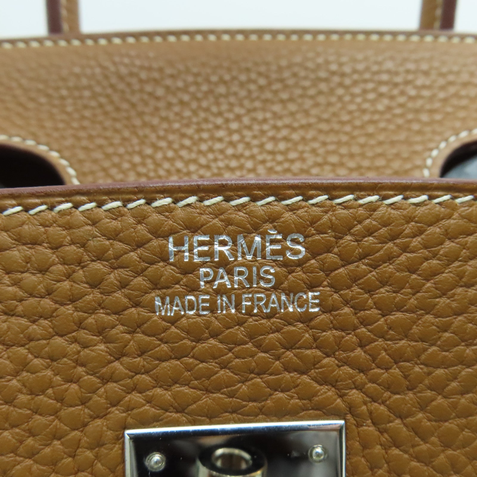 HERMES Clemence Leather Birkin 35 Hand Bag Silver Buckle Hand Bag Gold