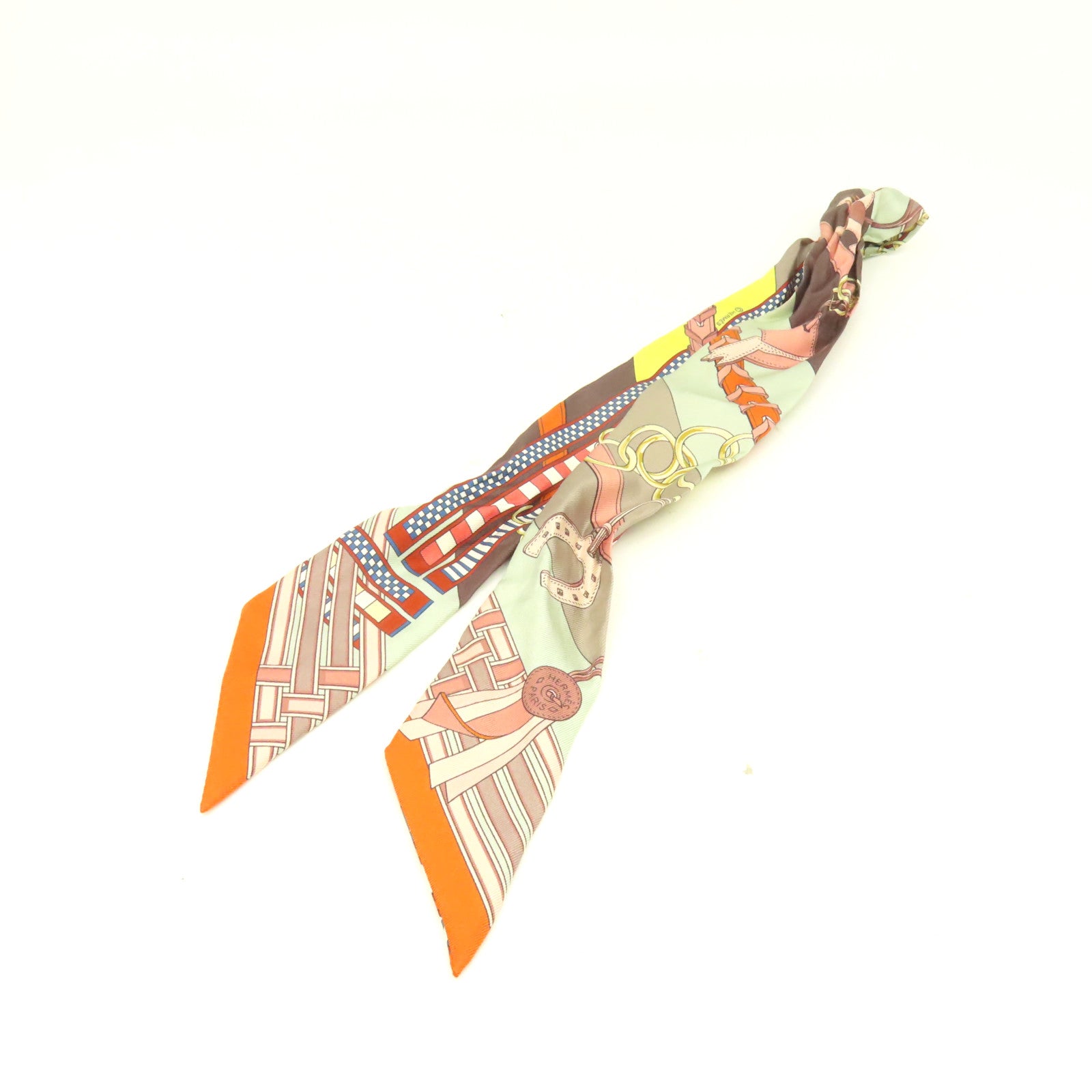 HERMES 絲質Twilly Scarf絲巾啡色/灰色/彩色